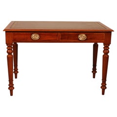 19th-centurywriting Table/ Desk With Two Drawers In Mahogany With Inlays