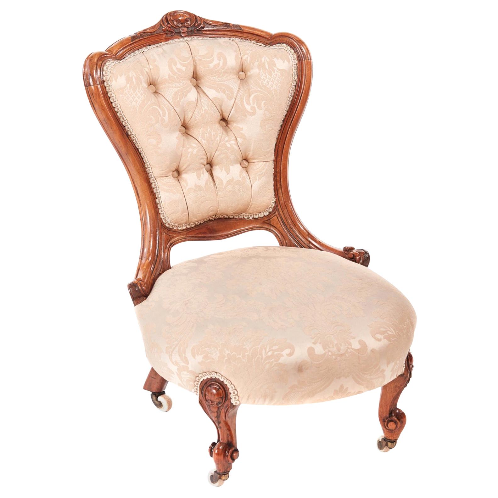 19th Centuy Antique Victorian Carved Walnut Ladies Chair