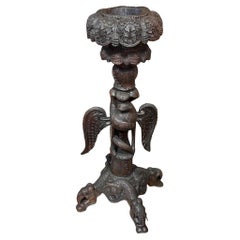 Antique 19th Cenytury Anglo Indian Carved Bird & Serpent Wooden Blackwood Plant Stand