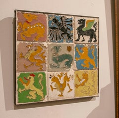 19th Ceramic Tiles with Polychrome Animals and Birds