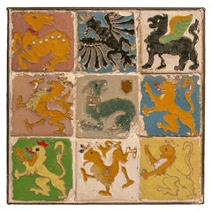 Carreaux de céramique du 19e siècle avec animaux et oiseaux polychromes