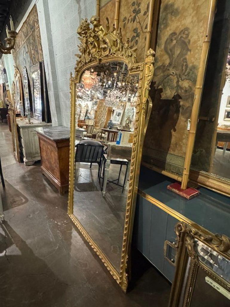 Questo specchio francese Luigi XVI del XIX secolo, intagliato e dorato, emana eleganza e raffinatezza e rappresenta un'aggiunta straordinaria all'arredamento di qualsiasi casa. Gli intricati intagli e i dettagli in foglia d'oro della cornice