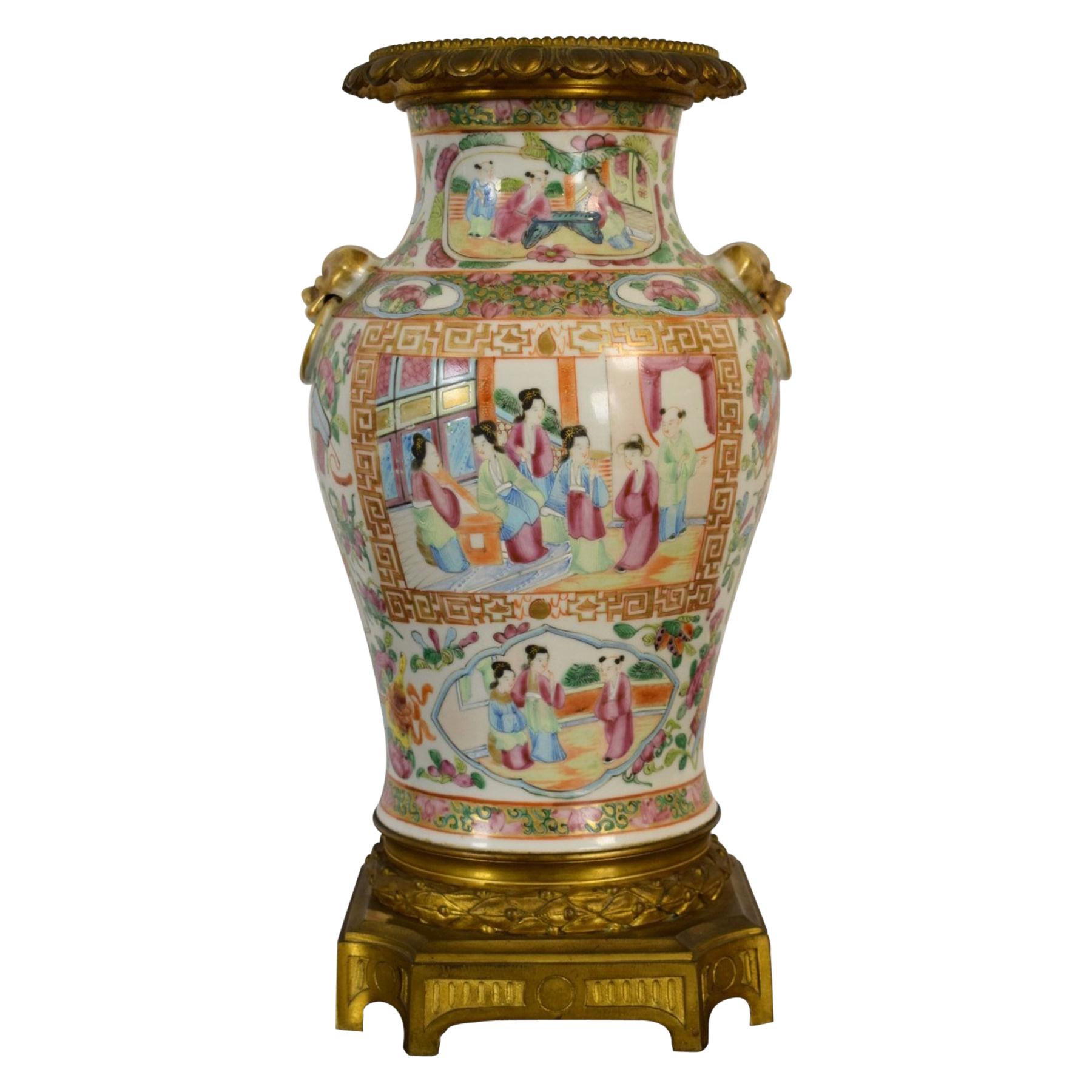 19th Chinese Canton Porcelain Vase with Polychrome and Gilt Decoration