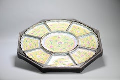 19th Chinese Cantonese Enamel Sweet Meat Altar Dish Ceremonial Figures