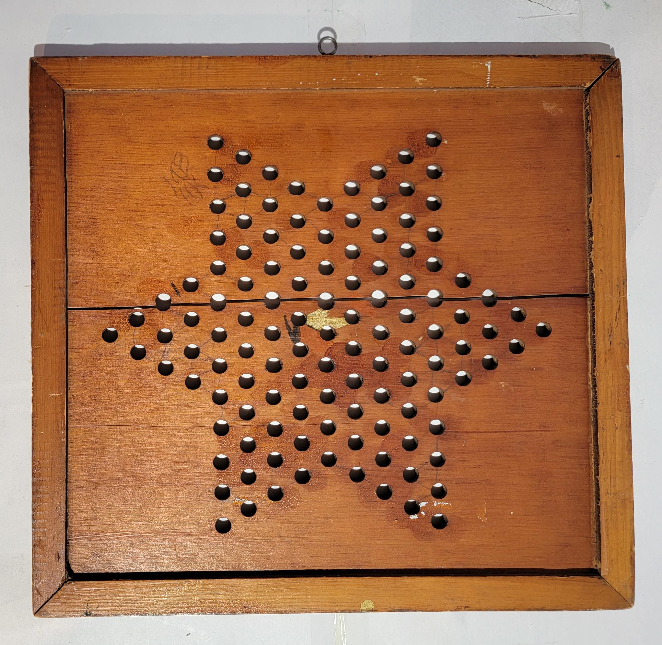 Folk Art 19th Chinese Checkers Game Board with Original Paint For Sale