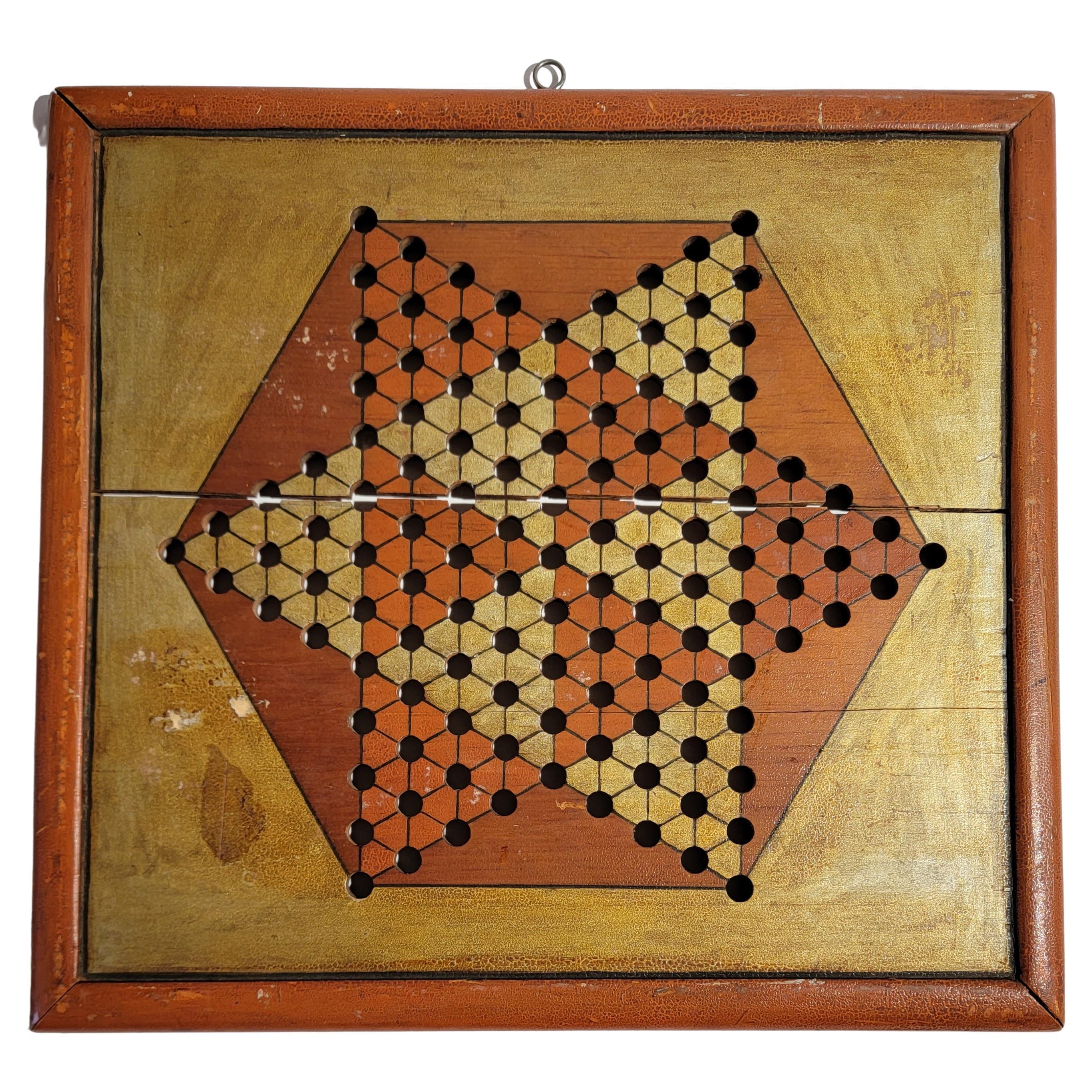 19th Chinese Checkers Game Board with Original Paint