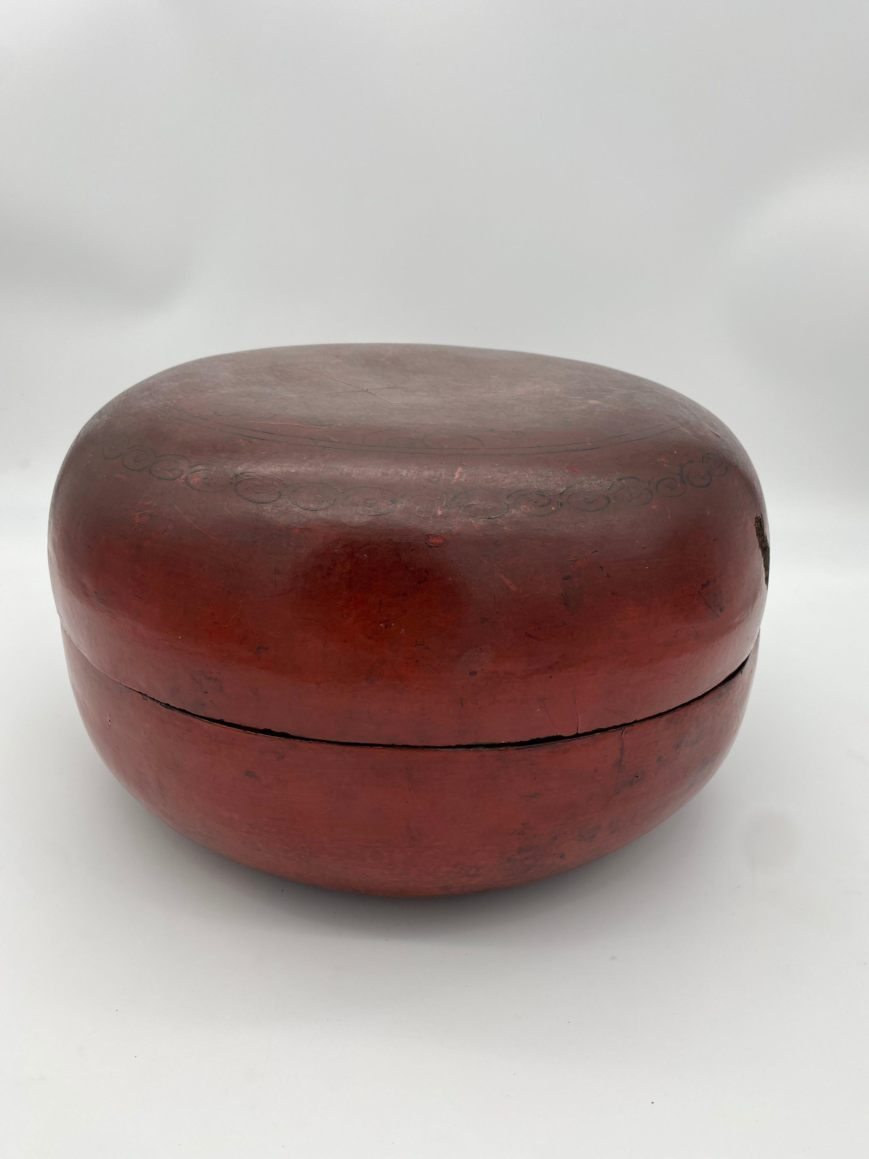 Chinese red lacquer box. Measures: 11.5 x 11.5 x 6.5 inch.