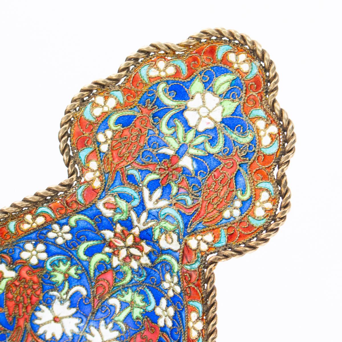 19th Century Russian Solid Silver-Gilt & Plique-A-Jour Enamel Kovsh, circa 1890 For Sale 8