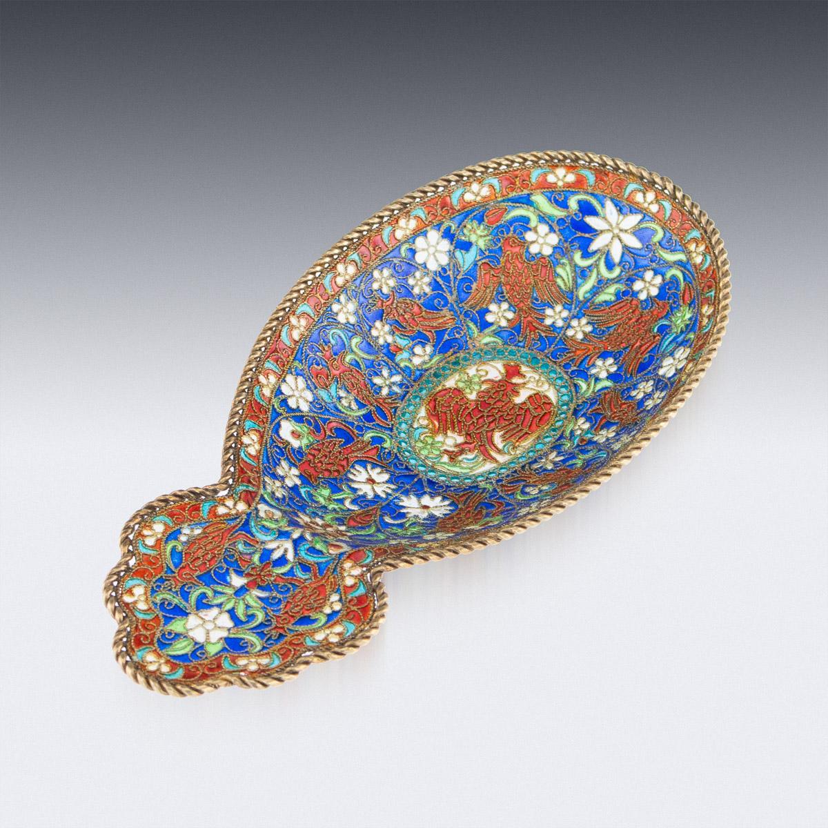 19th Century Russian Solid Silver-Gilt & Plique-A-Jour Enamel Kovsh, circa 1890 For Sale 4