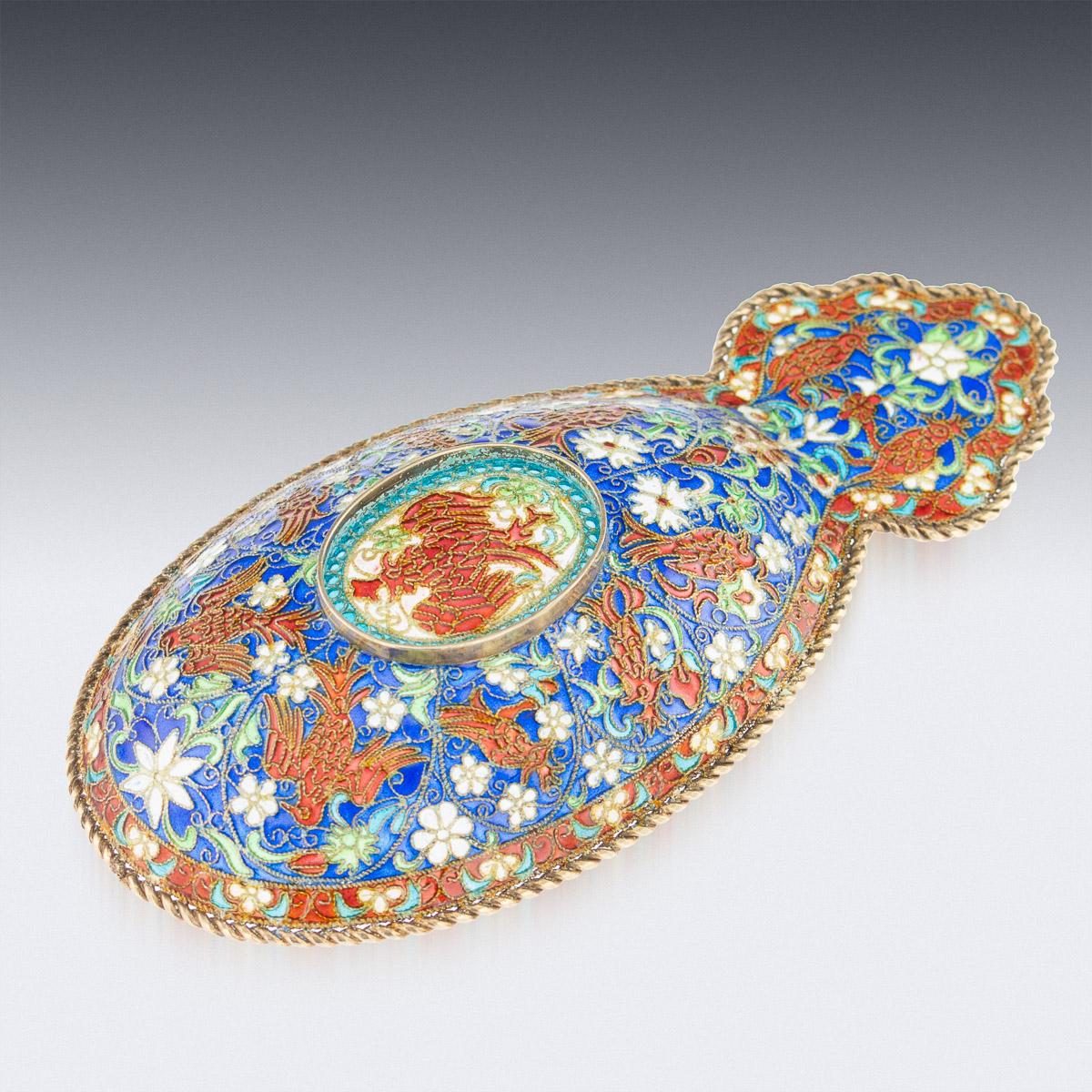 19th Century Russian Solid Silver-Gilt & Plique-A-Jour Enamel Kovsh, circa 1890 For Sale 7