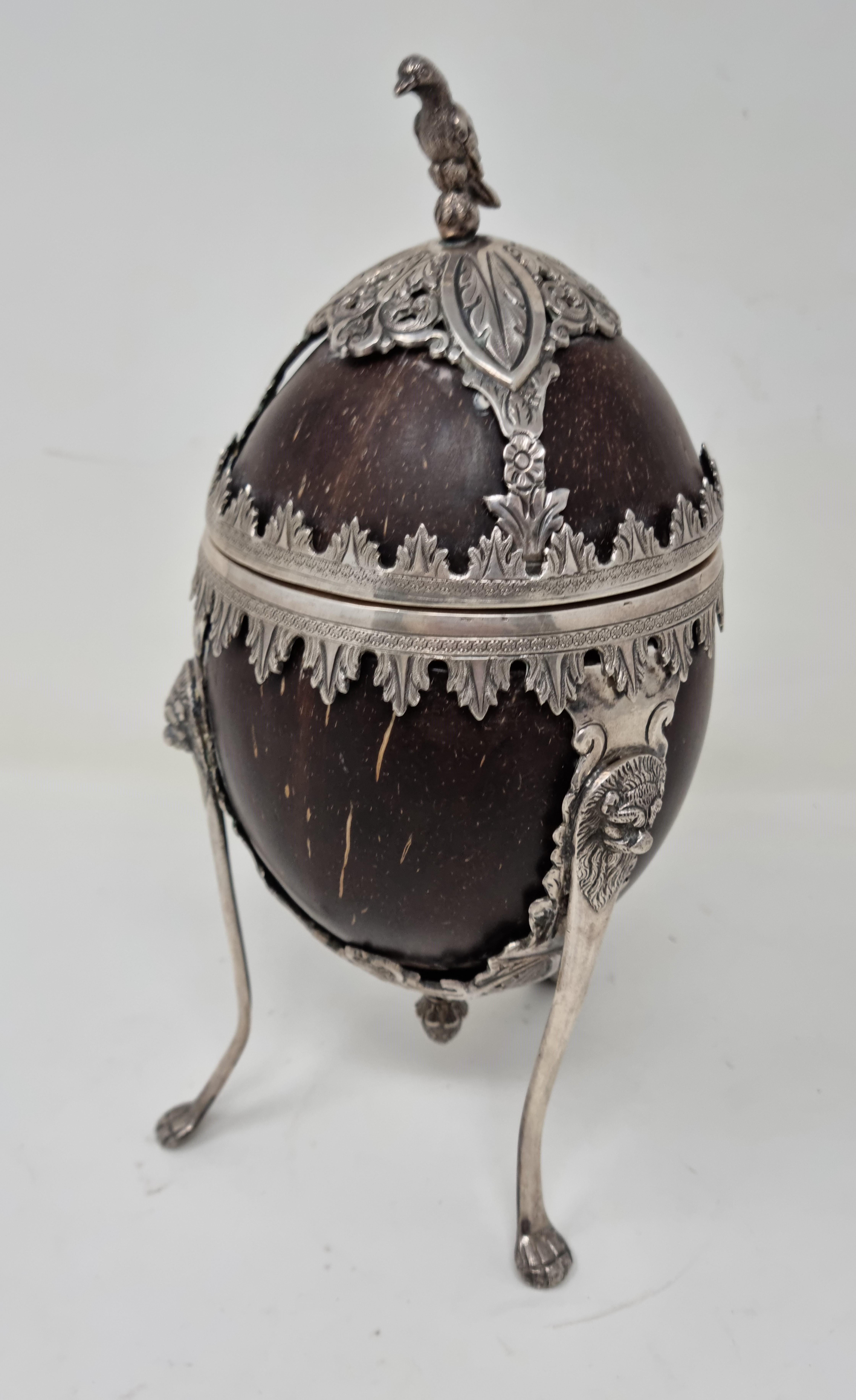 Cup with lid in coconut mounted in silver. Naples second half of the nineteenth century.