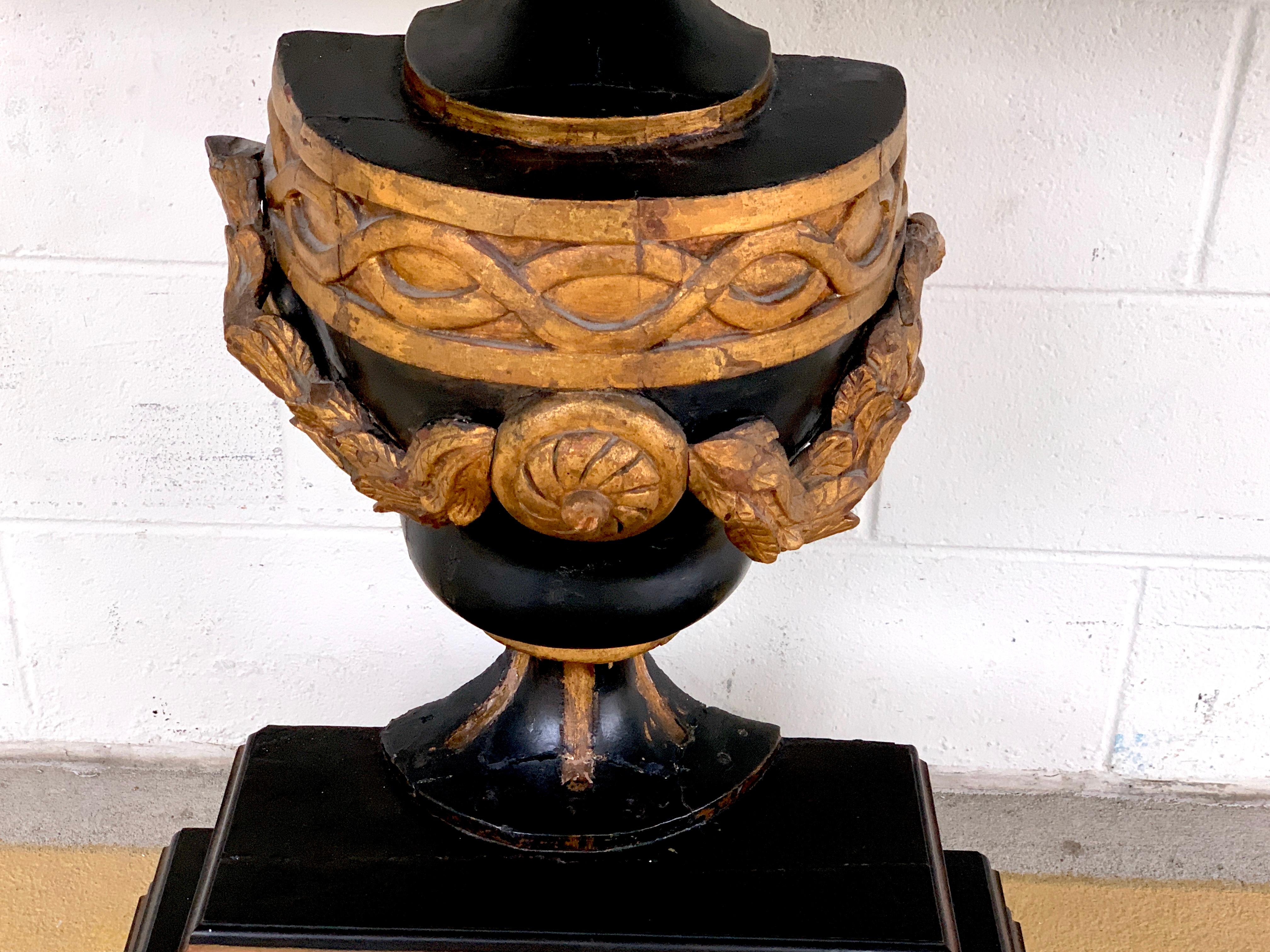 19th Century 19th Continental Ebonized and Gilt Neoclassical Carved Urn Motif Console 