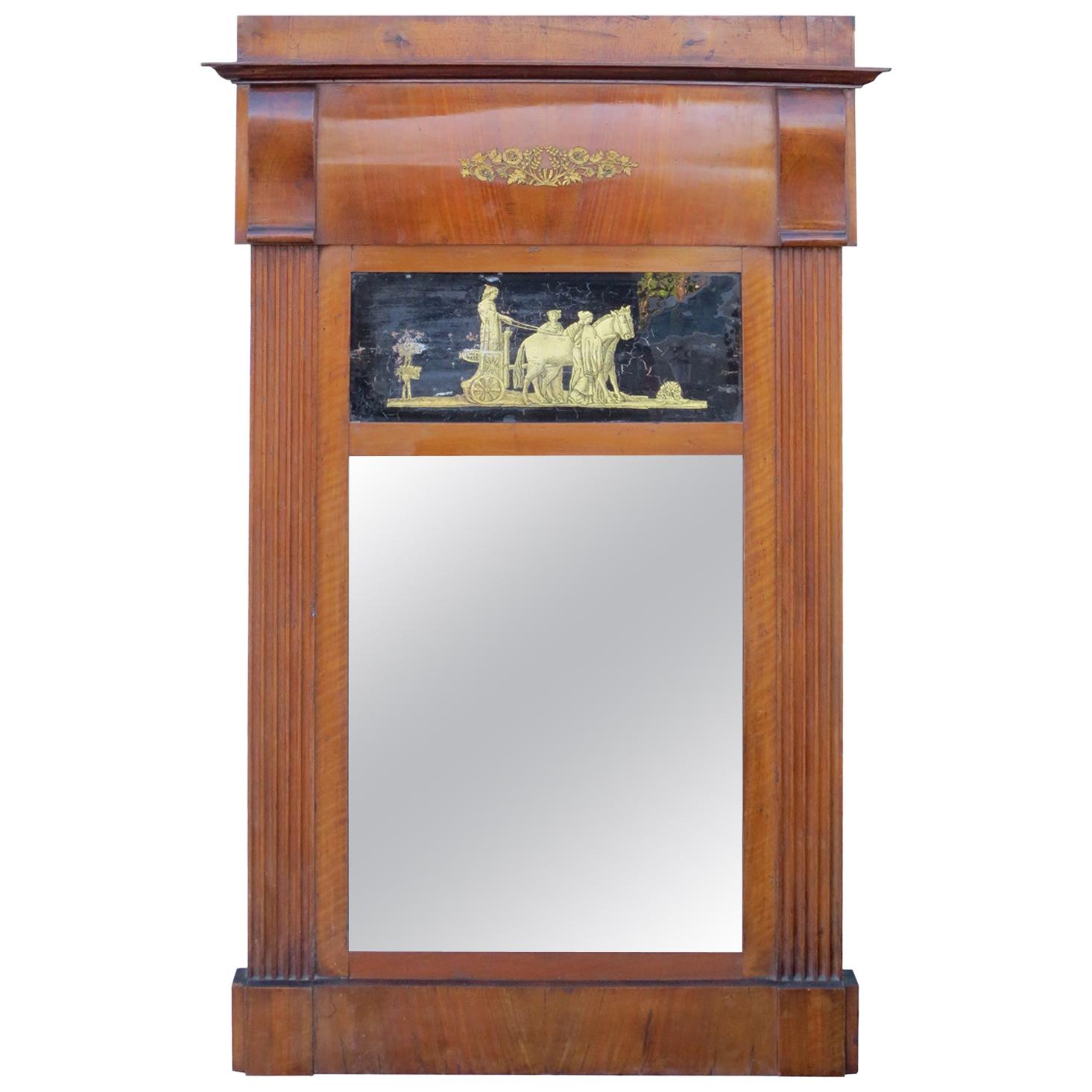 19th Continental Walnut Eglomise Mirror For Sale