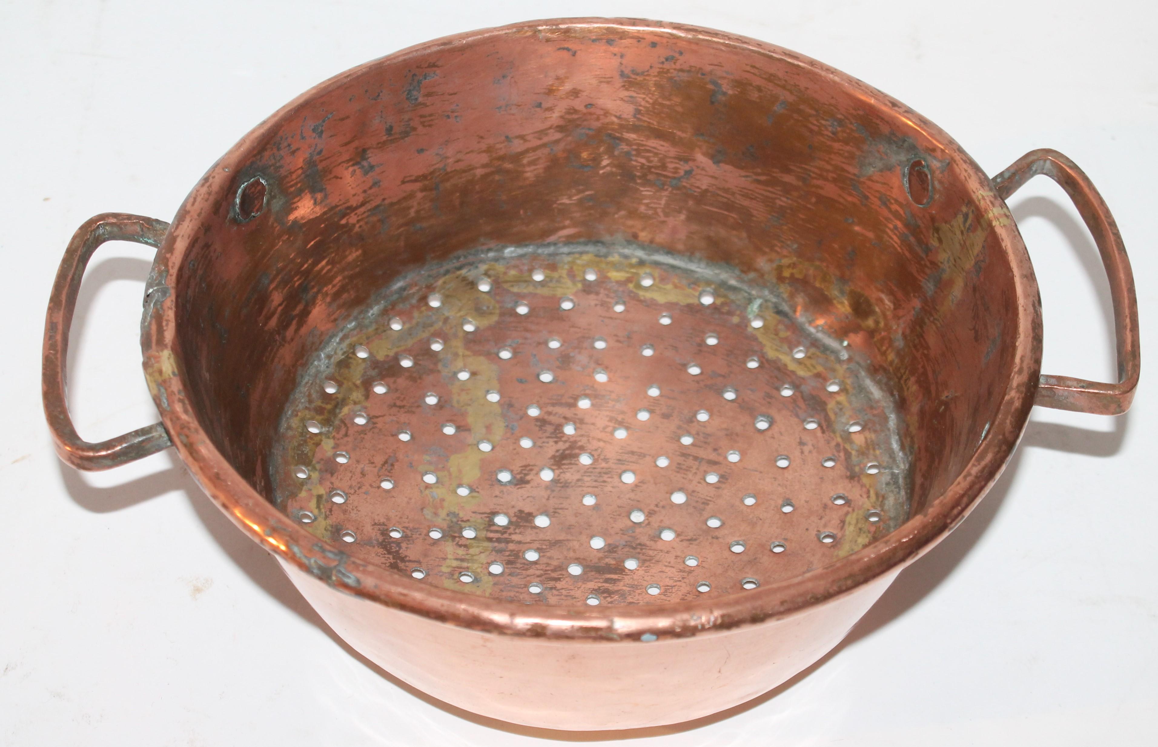 American 19th Century Copper Strainer with Handles