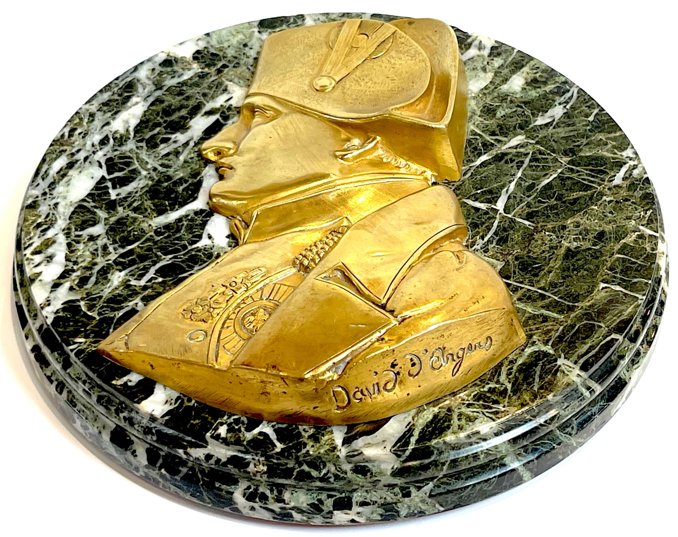 Cast 19th C.Ormolu & Marble Portrait Plaque of Napoleon, by Pierre Jean David D'Anger For Sale