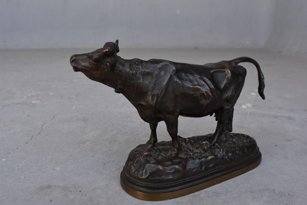 Français 19ème Vache avec Cornes Animal Bronze en vente
