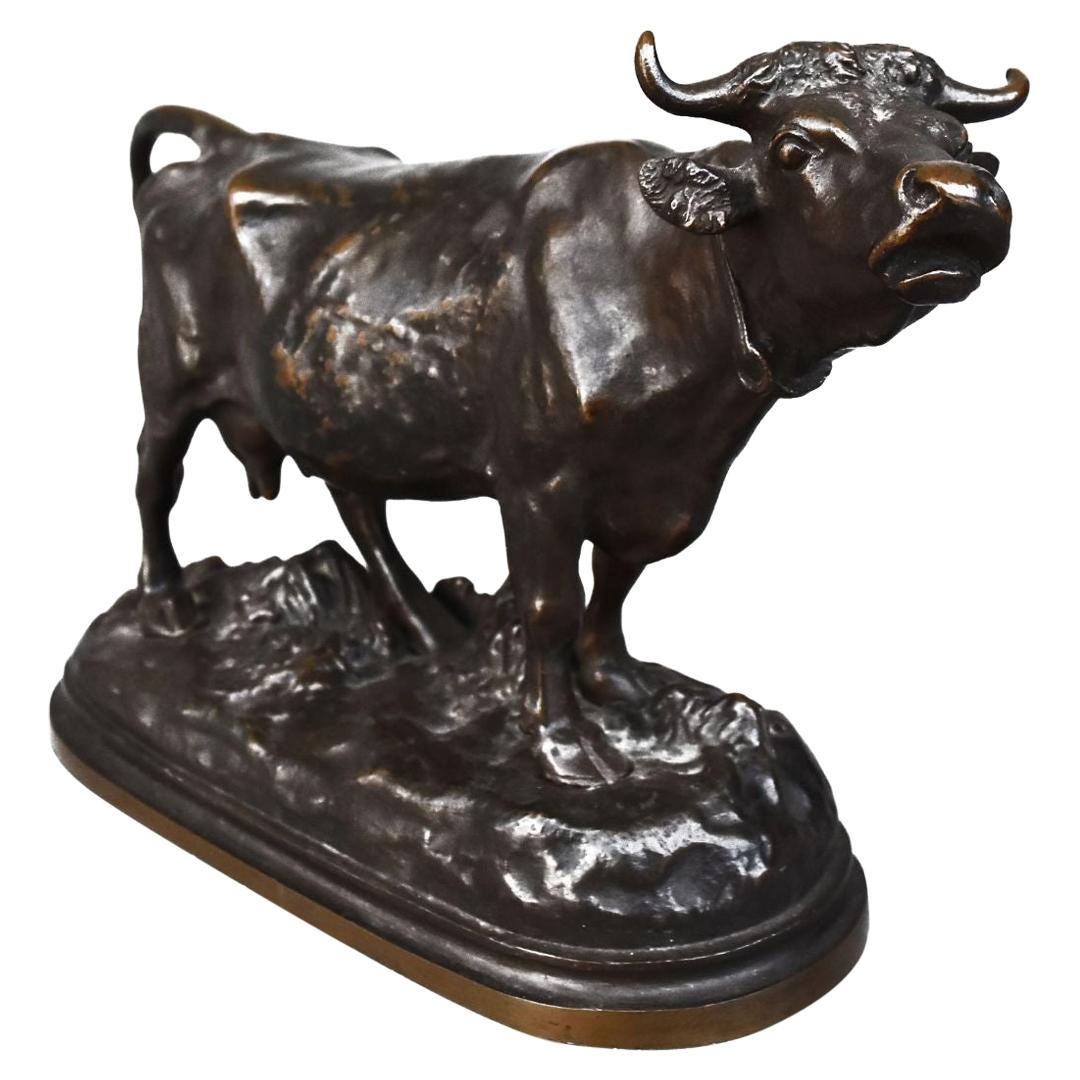 19ème Vache avec Cornes Animal Bronze en vente