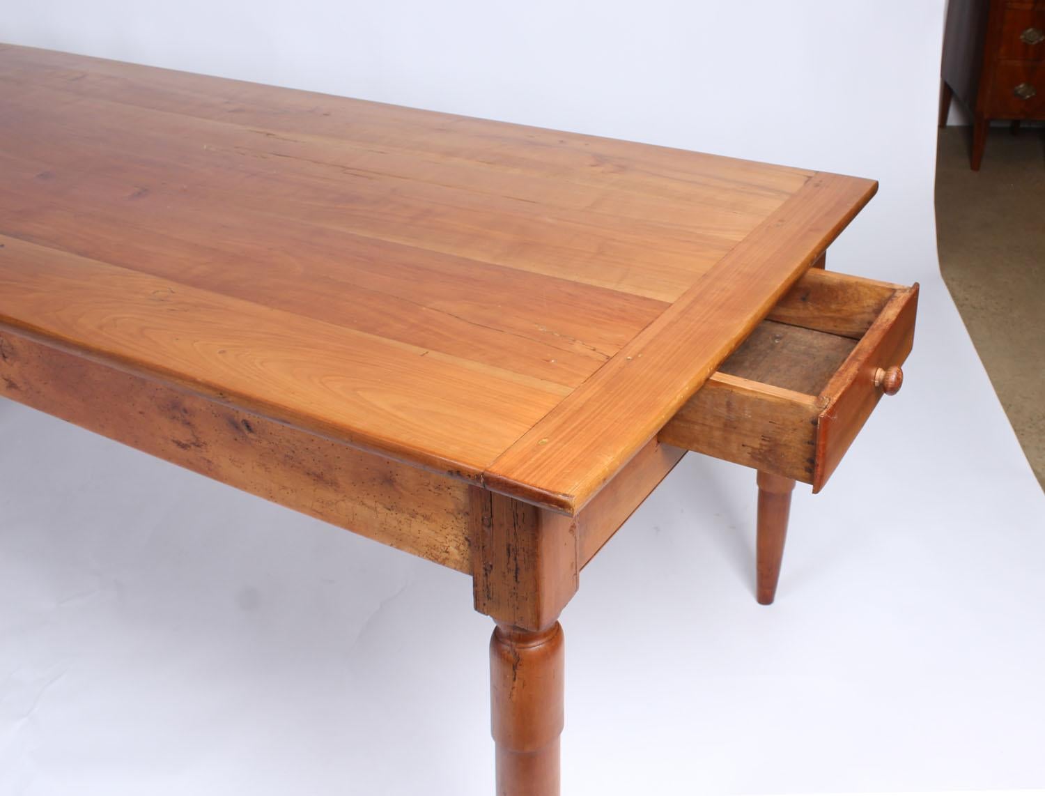 Hand-Crafted 19th Century French Farmhouse Table, Solid Cherry, Extendable for 10 People