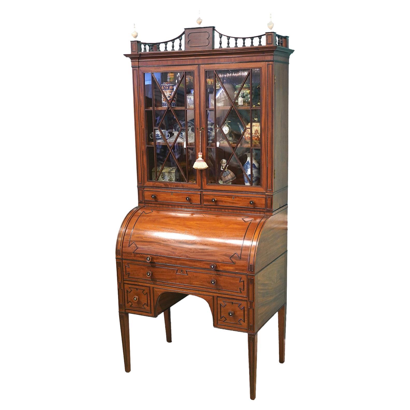 19th Ct. English Regency Mahogany Bookcase / Desk with Fitted Interior