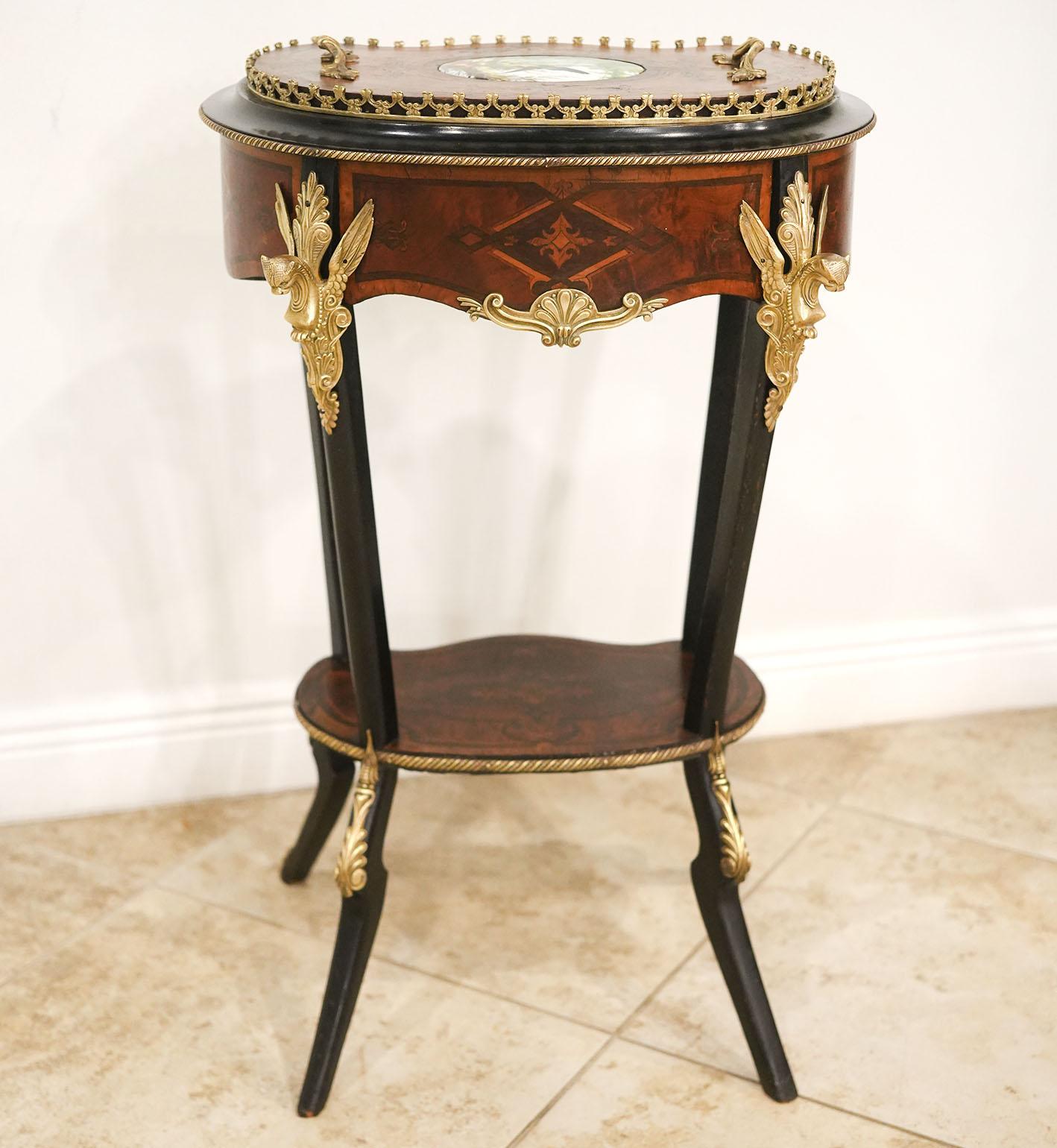 19th Ct. French Victorian Inlaid Table / Planter with Hand Painted Tile 5