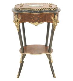 19th Ct. French Victorian Inlaid Table / Planter with Hand Painted Tile