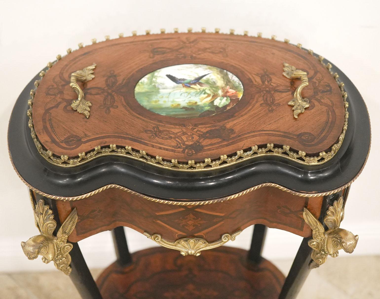 19th Century 19th Ct. French Victorian Inlaid Table / Planter with Hand Painted Tile