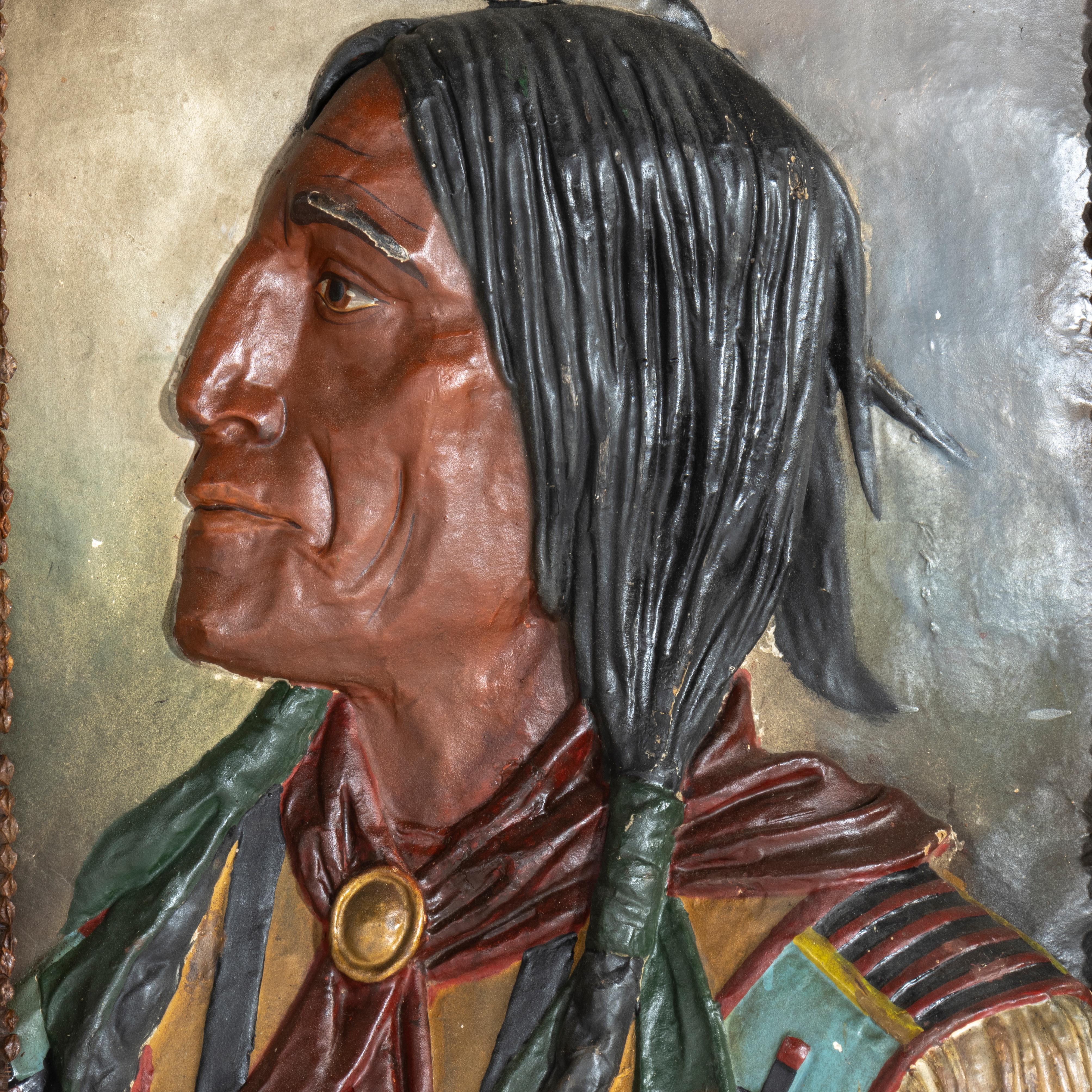 19th Ctry Paper Mache and Pinecone Native Portrait For Sale 1