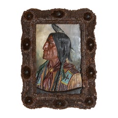 Portrait autochtone en papier mâché et en pierre de pin du 19e siècle