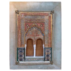 Antique 19th Decorative Model with a Mudejar Door Carved in Stucco and a Velvet Frame