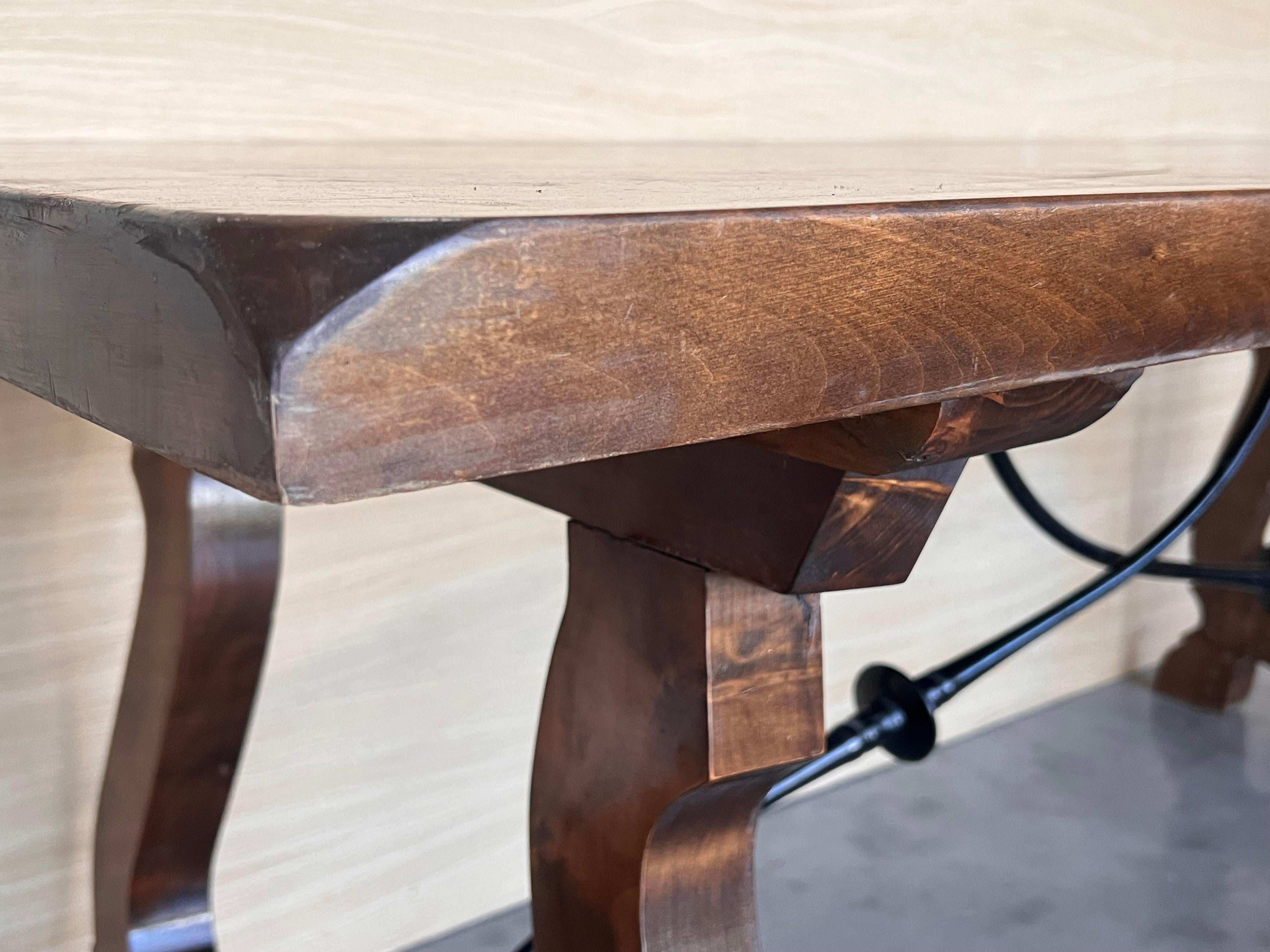19th C. Dining or Console Table of Walnut with Lyre Legs and Heavy Top, Spain For Sale 3