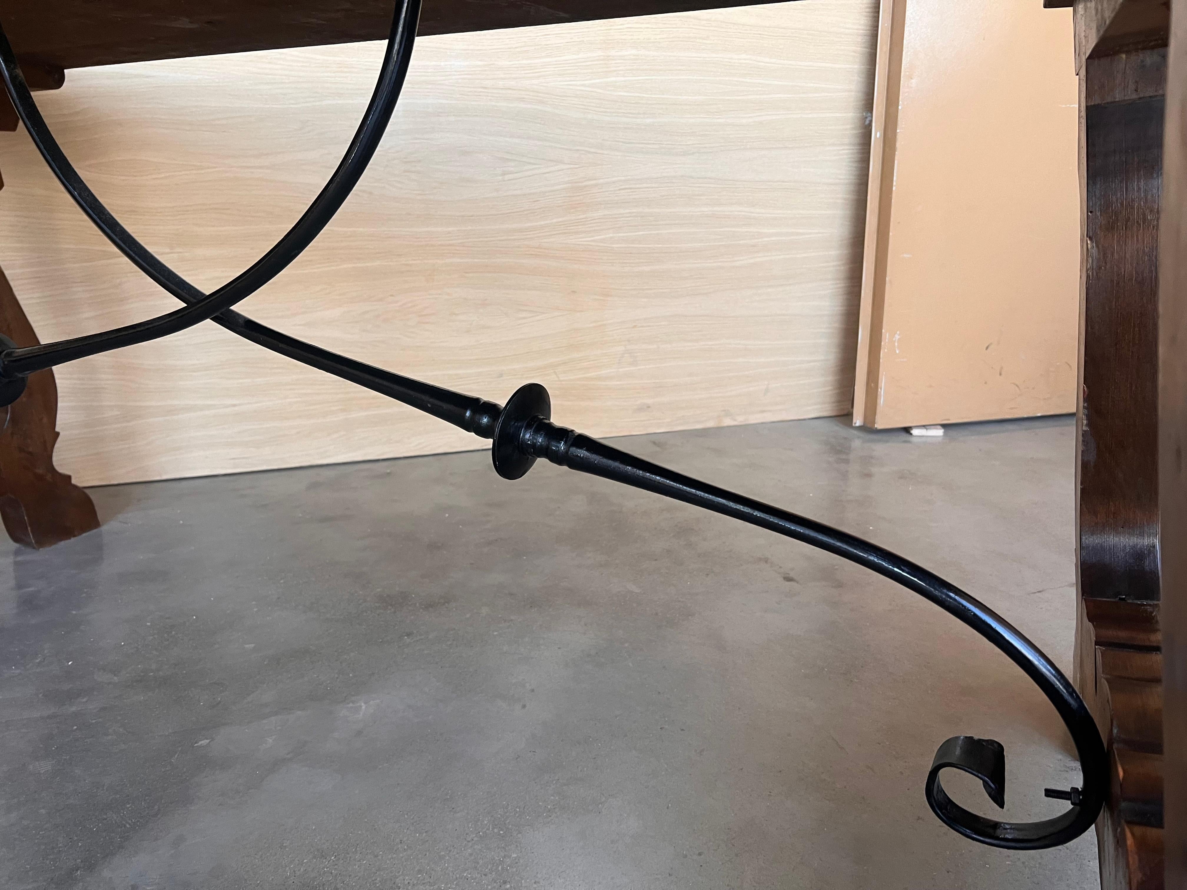 19th C. Dining or Console Table of Walnut with Lyre Legs and Heavy Top, Spain For Sale 4