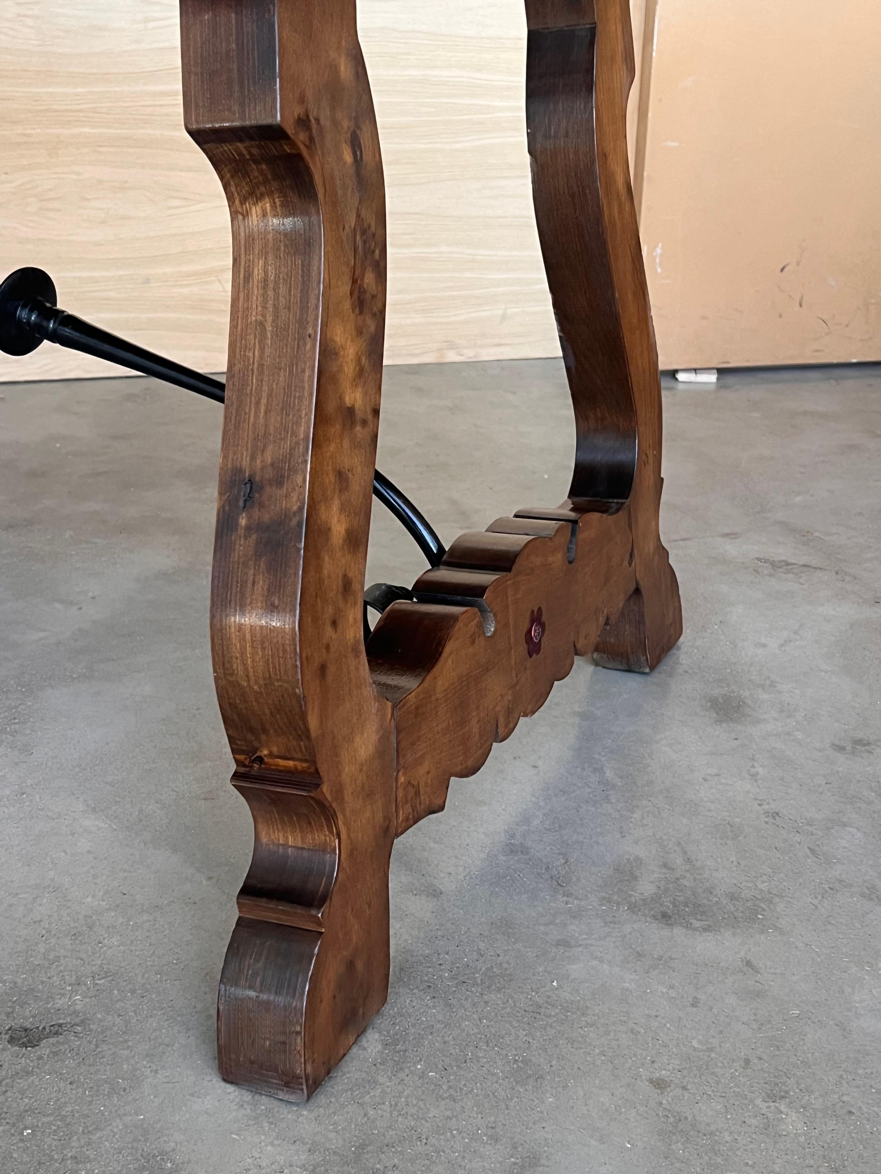 19th C. Dining or Console Table of Walnut with Lyre Legs and Heavy Top, Spain For Sale 5
