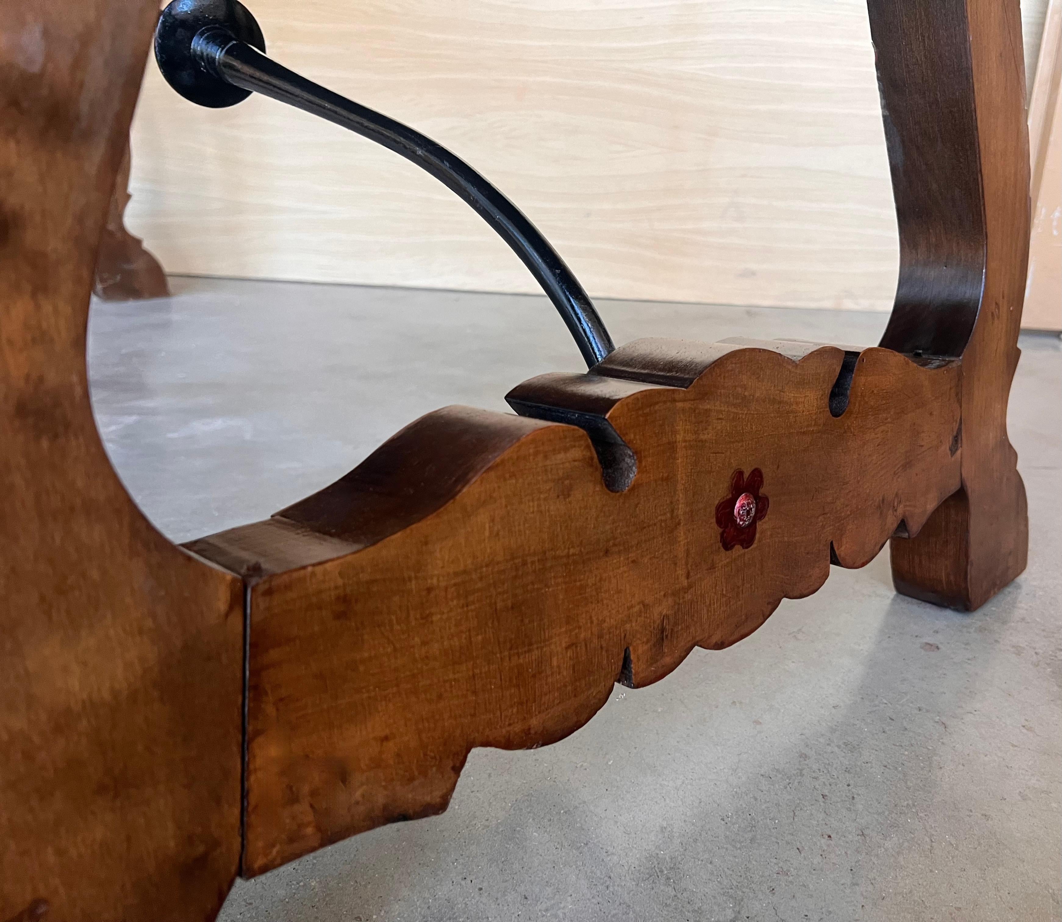 19th C. Dining or Console Table of Walnut with Lyre Legs and Heavy Top, Spain For Sale 6