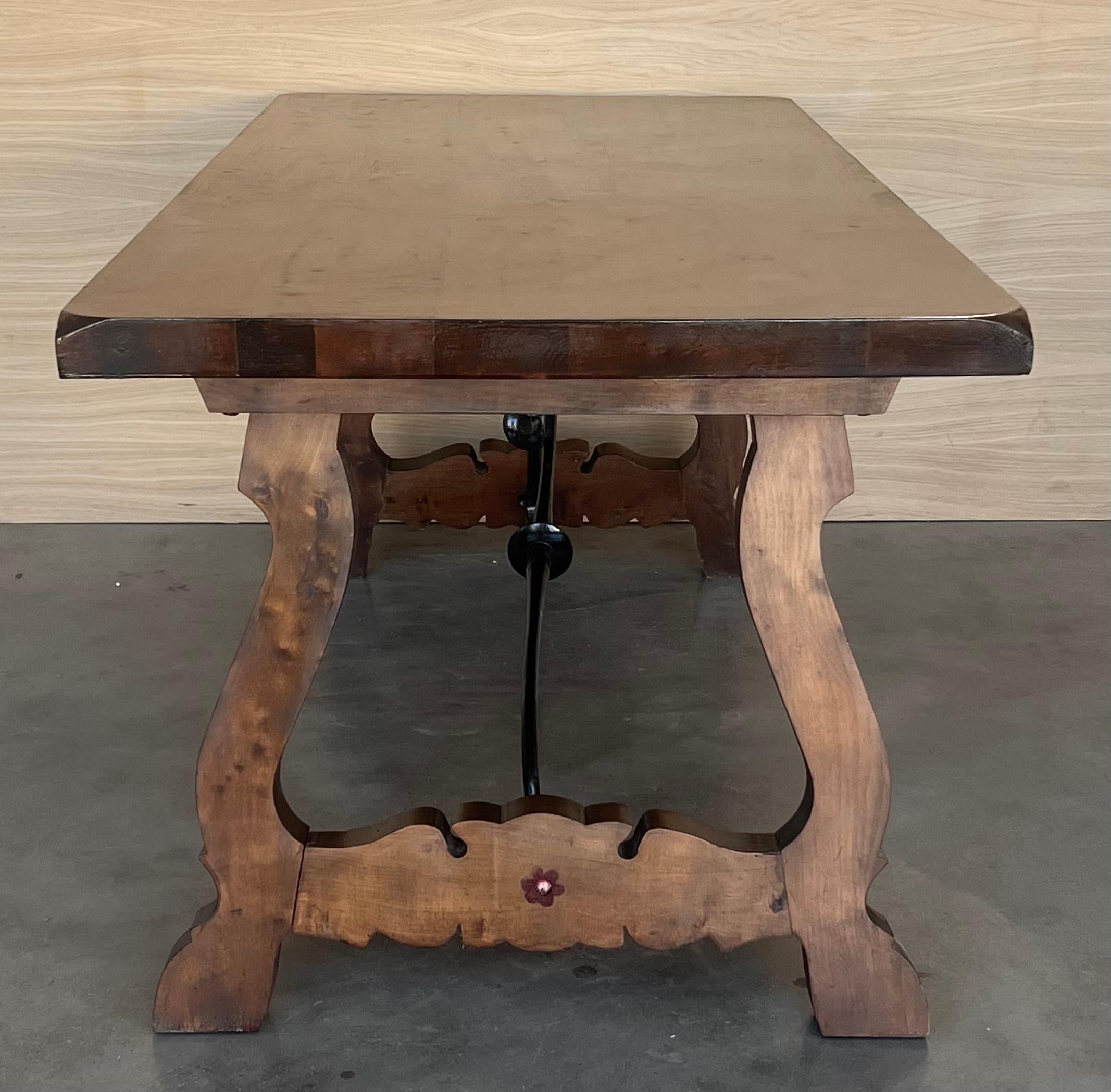 19th Century 19th C. Dining or Console Table of Walnut with Lyre Legs and Heavy Top, Spain For Sale
