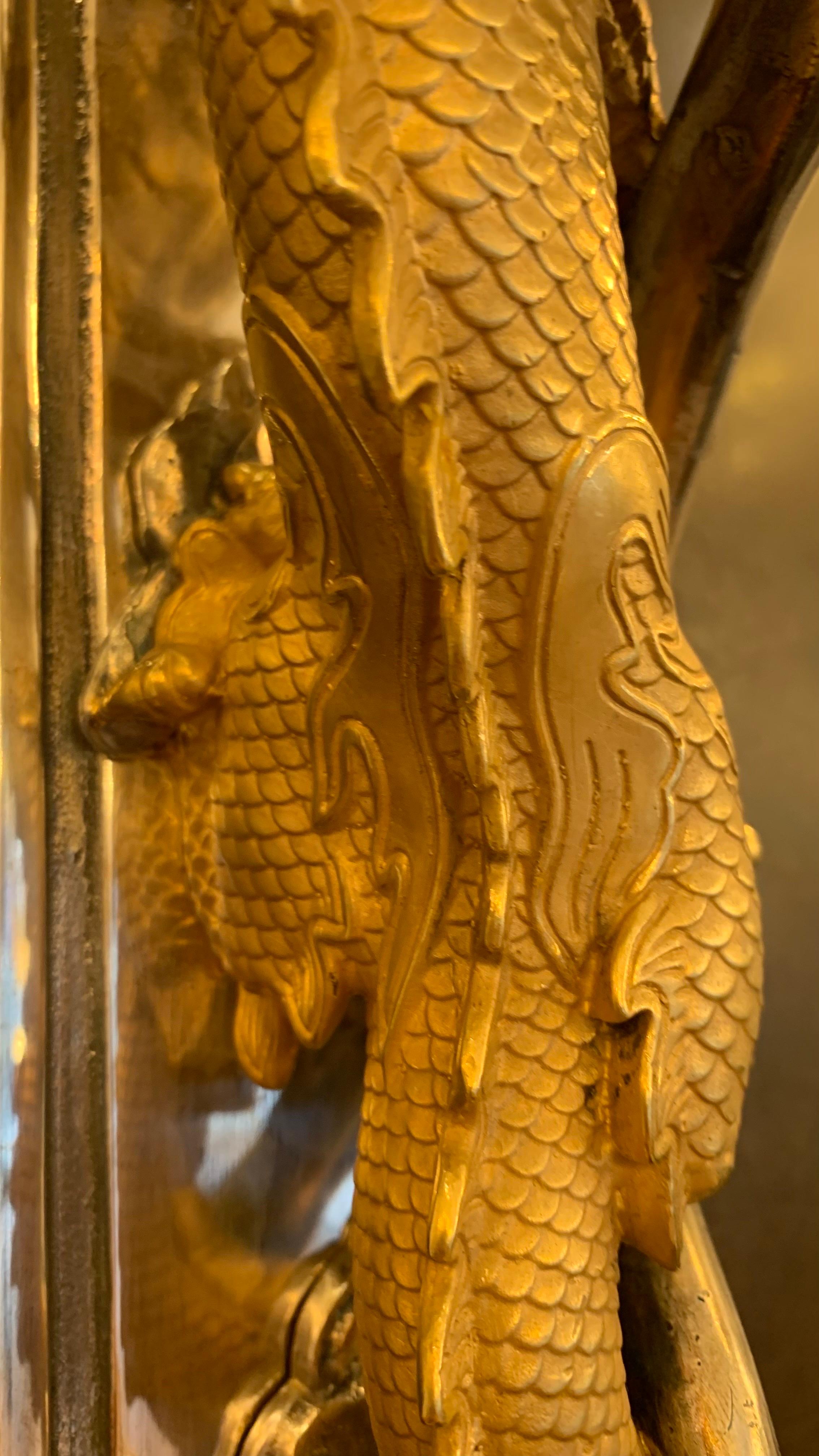 19th Century 19th Dragon Pair of Wall Lamp in Bronze Oxidized Silver and 24K Gold For Sale