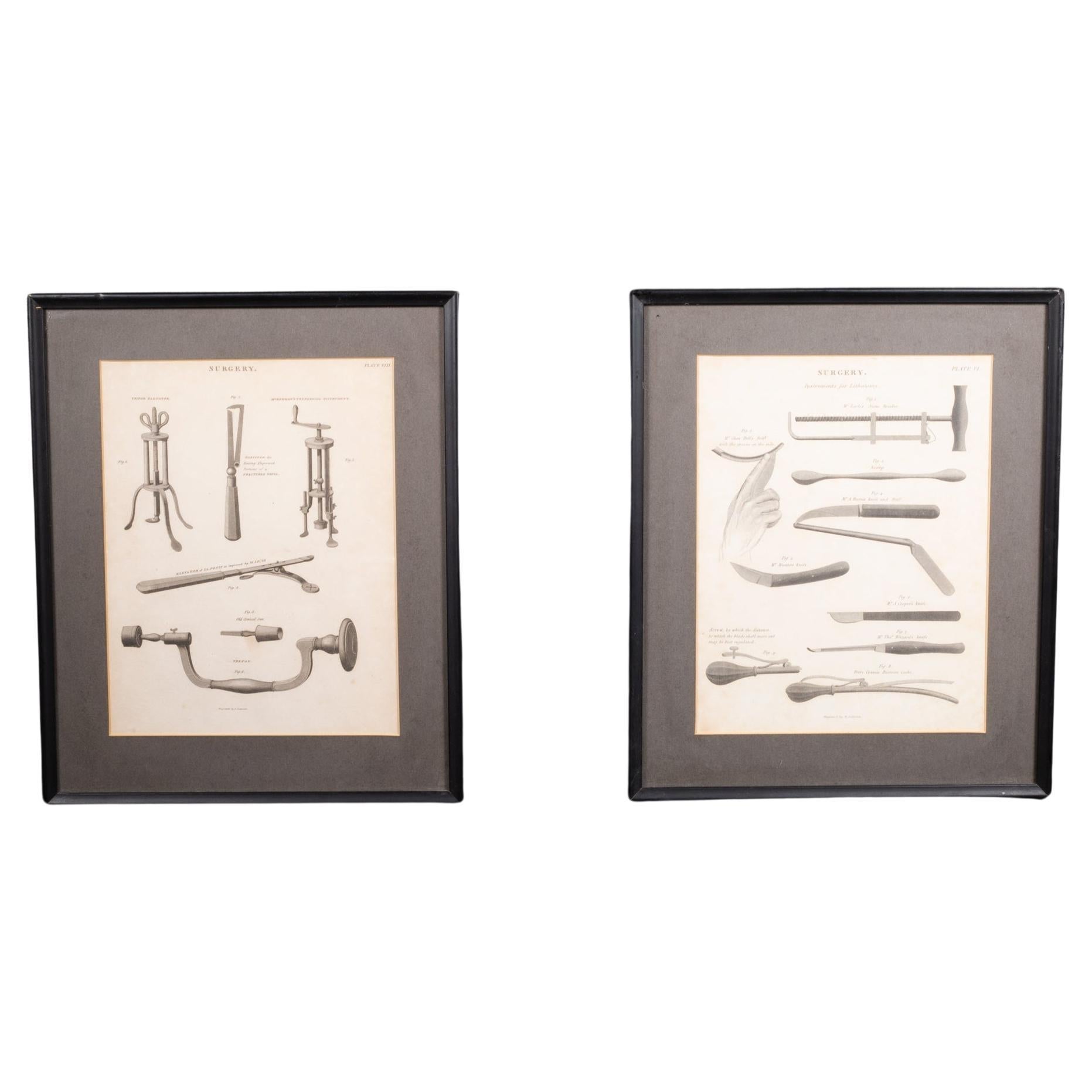 19th-Early 20th c. Framed Surgical Instruments Lithographs  (FREE SHIPPING)