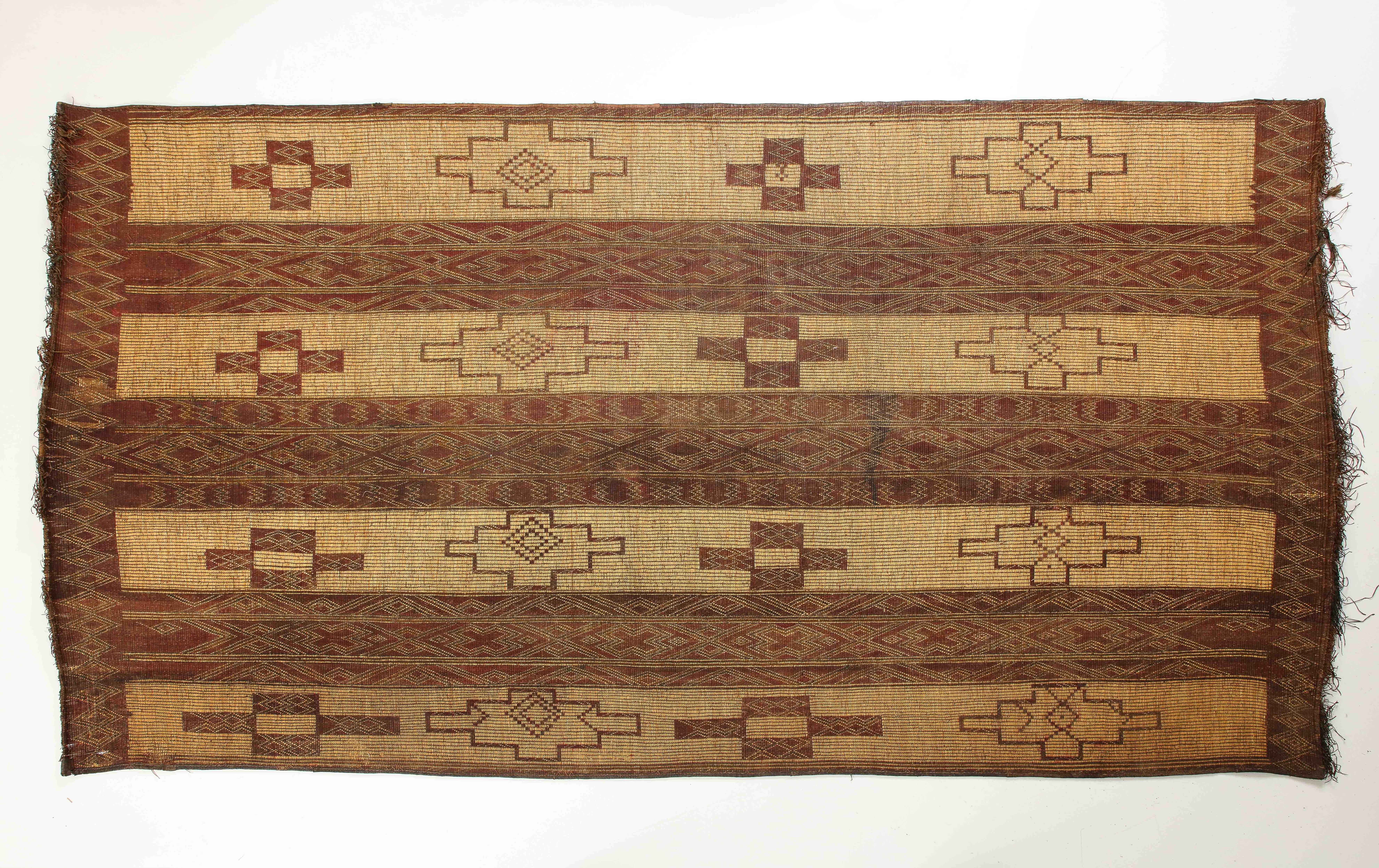 19th /early 20th C. Tuareg Leather & Reed Hand-Woven Carpet, Sahara Desert For Sale 2
