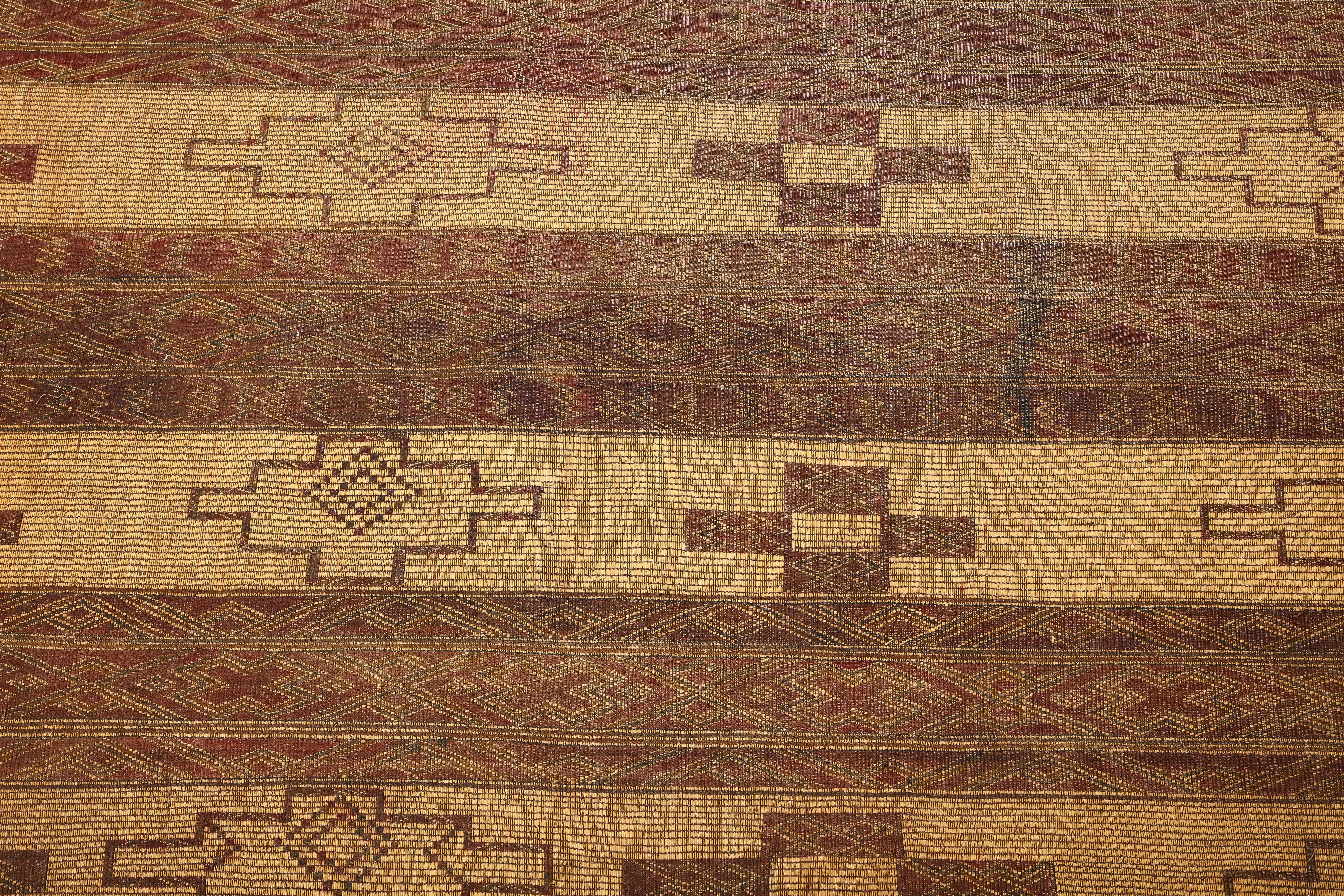 19th /early 20th C. Tuareg Leather & Reed Hand-Woven Carpet, Sahara Desert For Sale 3