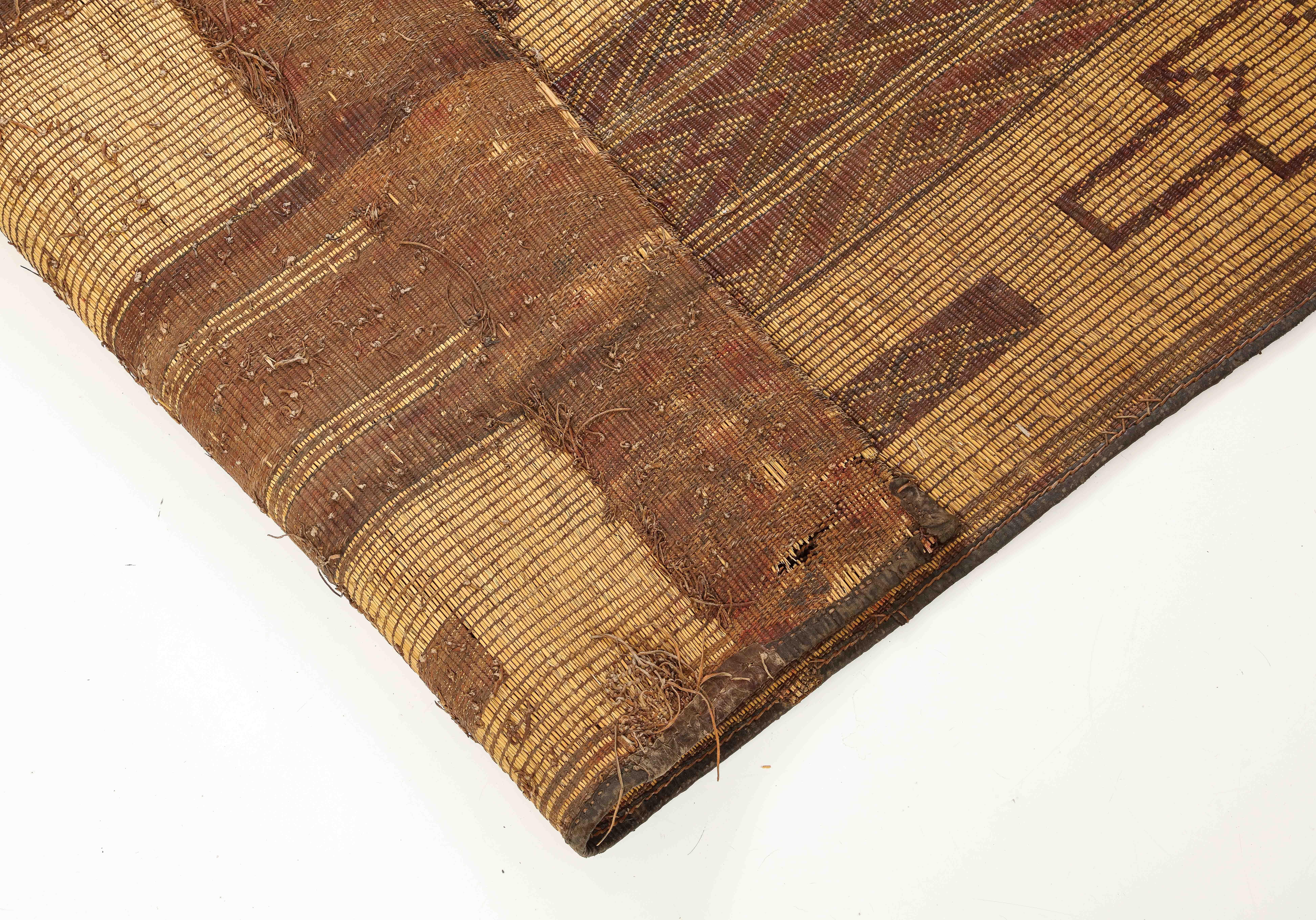 19th /early 20th C. Tuareg Leather & Reed Hand-Woven Carpet, Sahara Desert For Sale 4