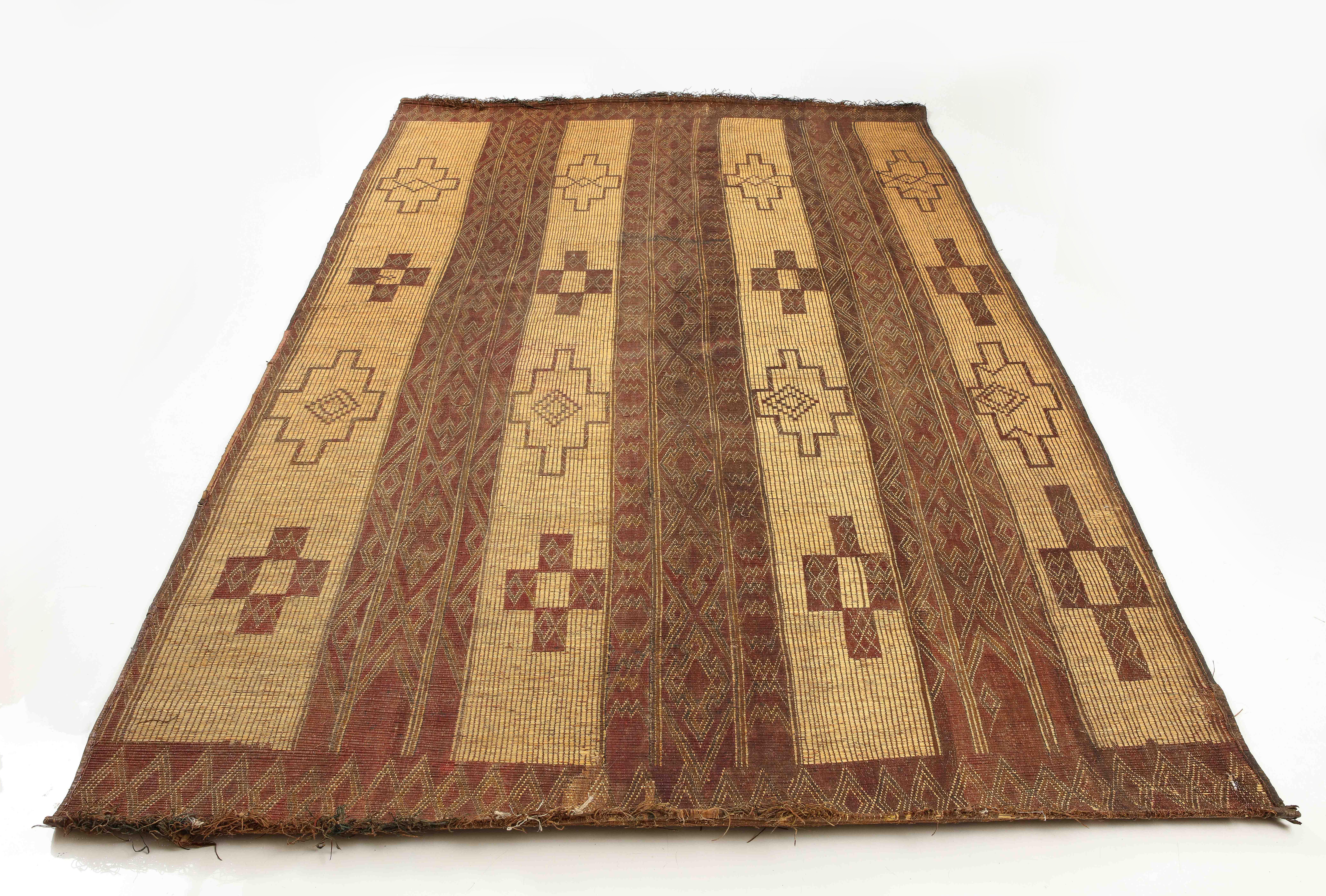 19th C. Tuareg Leather & Reed Hand-Woven Carpet, Sahara Desert

W: 11'5