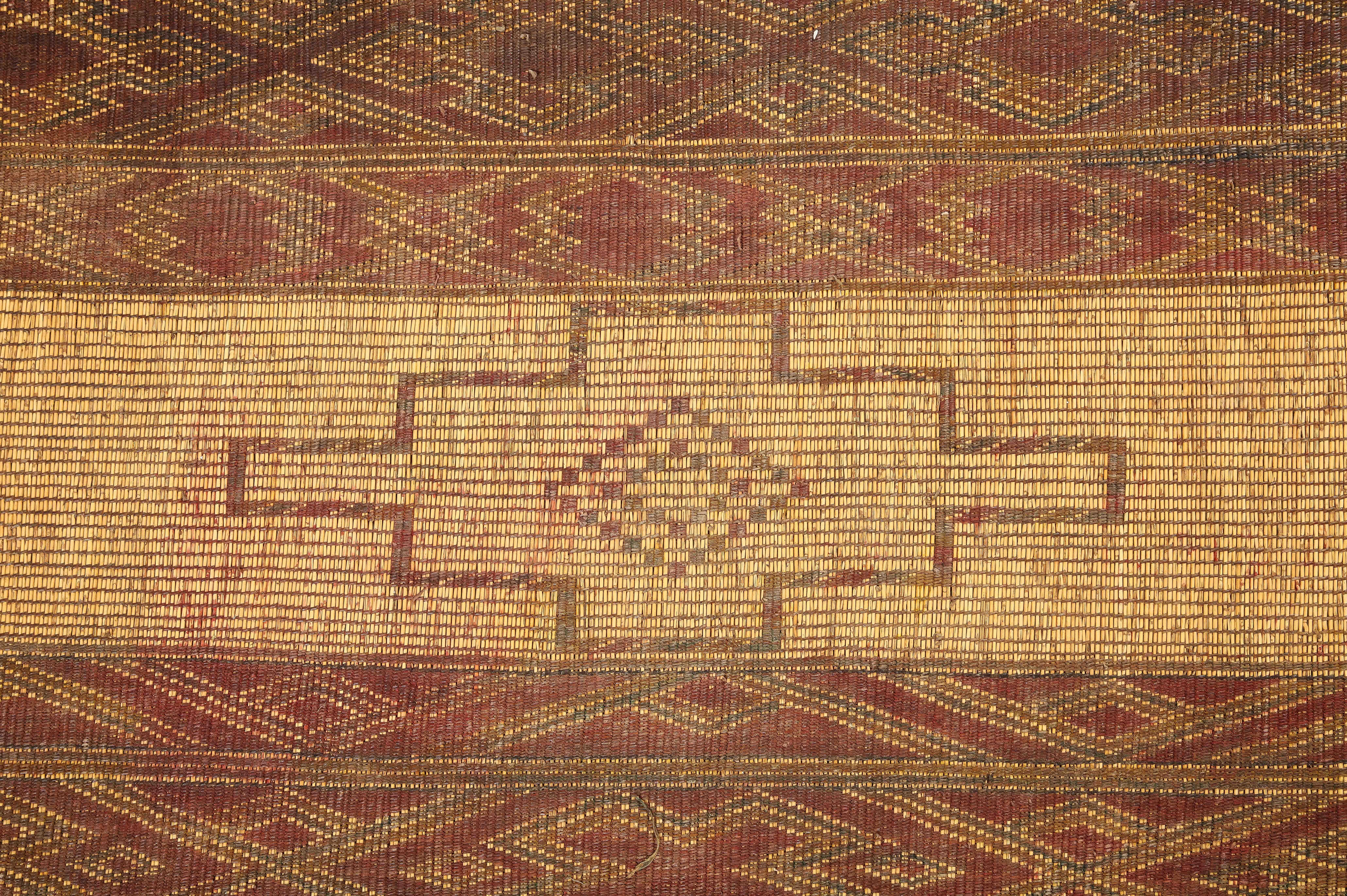 Tribal 19th /early 20th C. Tuareg Leather & Reed Hand-Woven Carpet, Sahara Desert For Sale