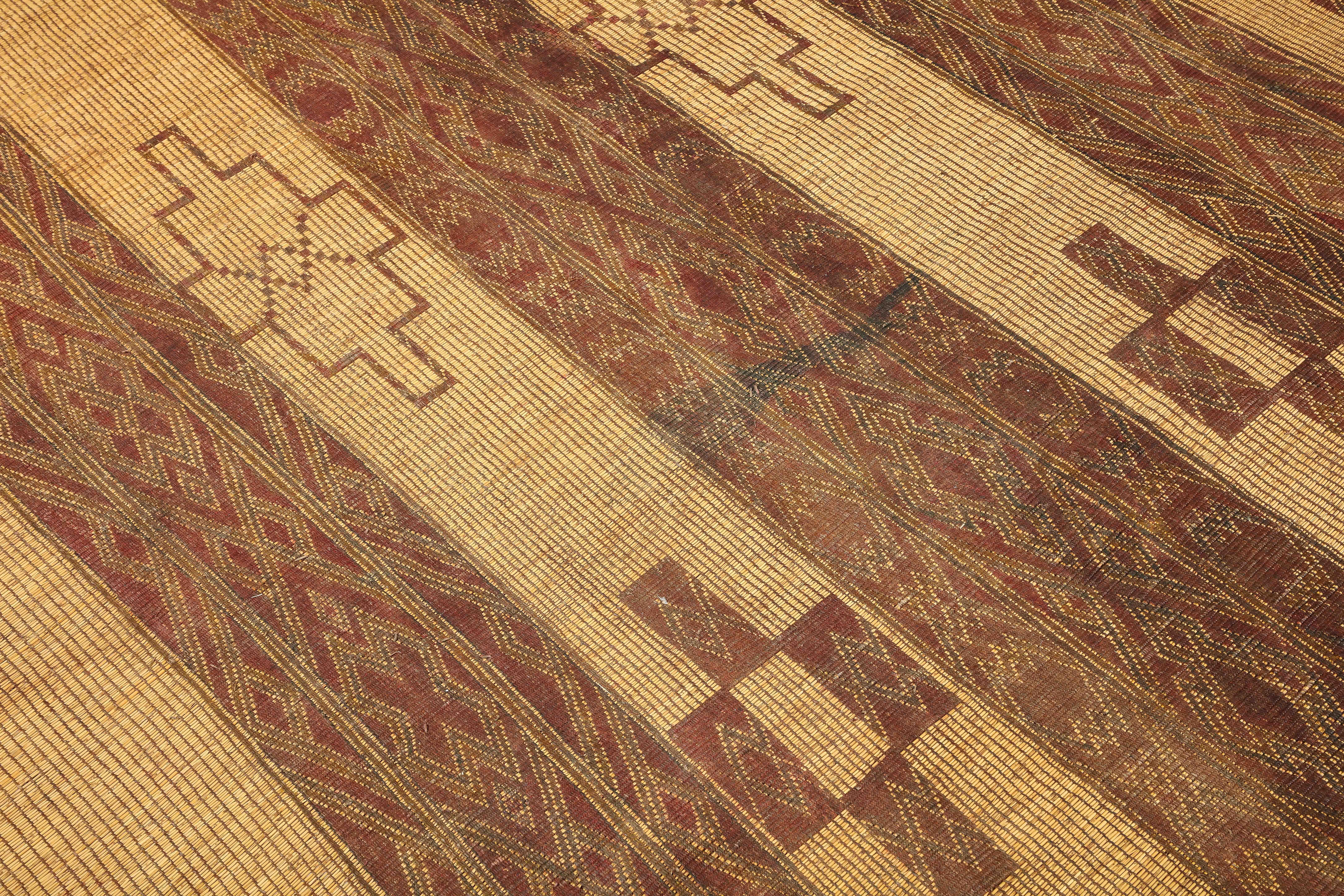 South African 19th /early 20th C. Tuareg Leather & Reed Hand-Woven Carpet, Sahara Desert For Sale