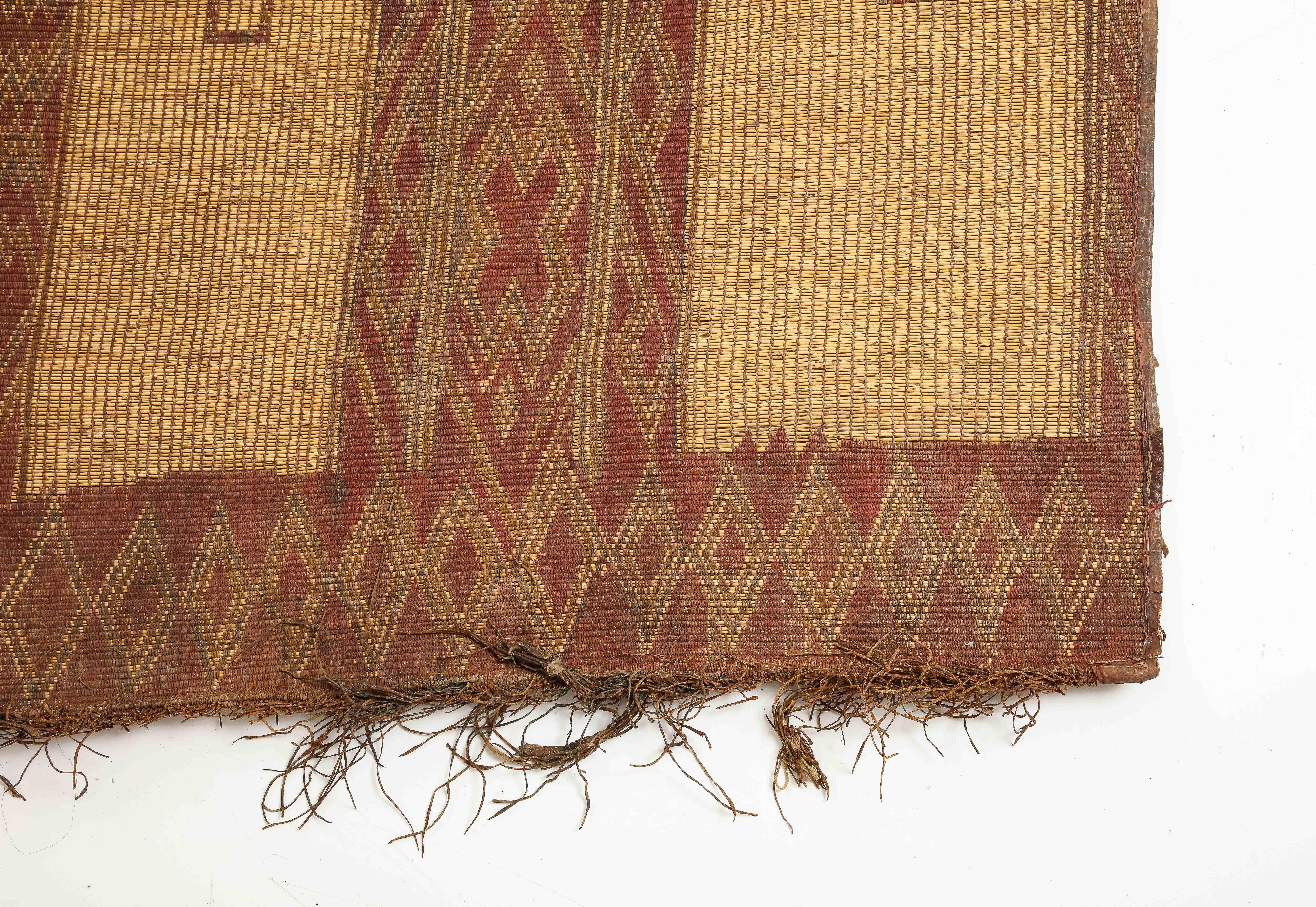 Early 20th Century 19th /early 20th C. Tuareg Leather & Reed Hand-Woven Carpet, Sahara Desert For Sale