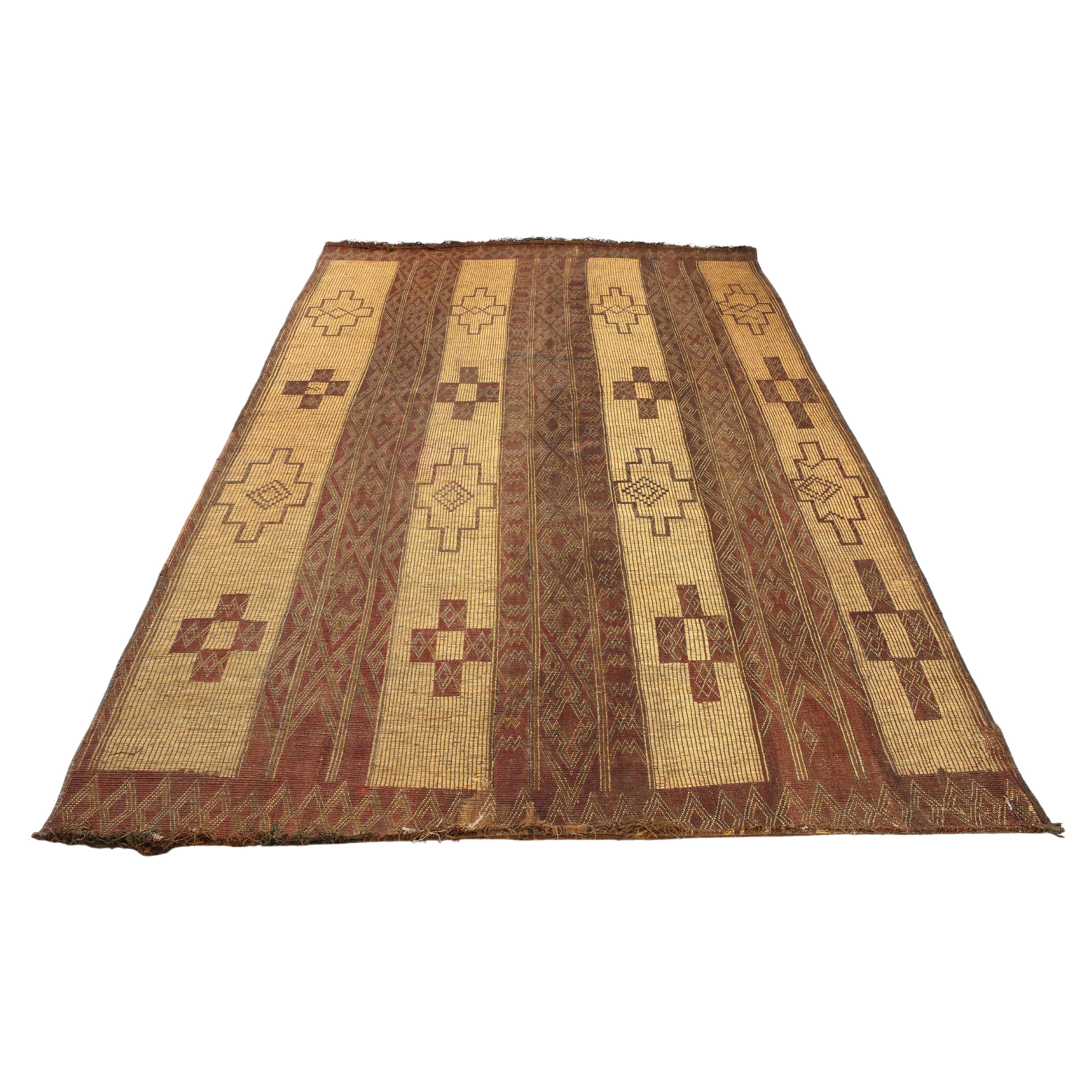 19th /early 20th C. Tuareg Leather & Reed Hand-Woven Carpet, Sahara Desert For Sale