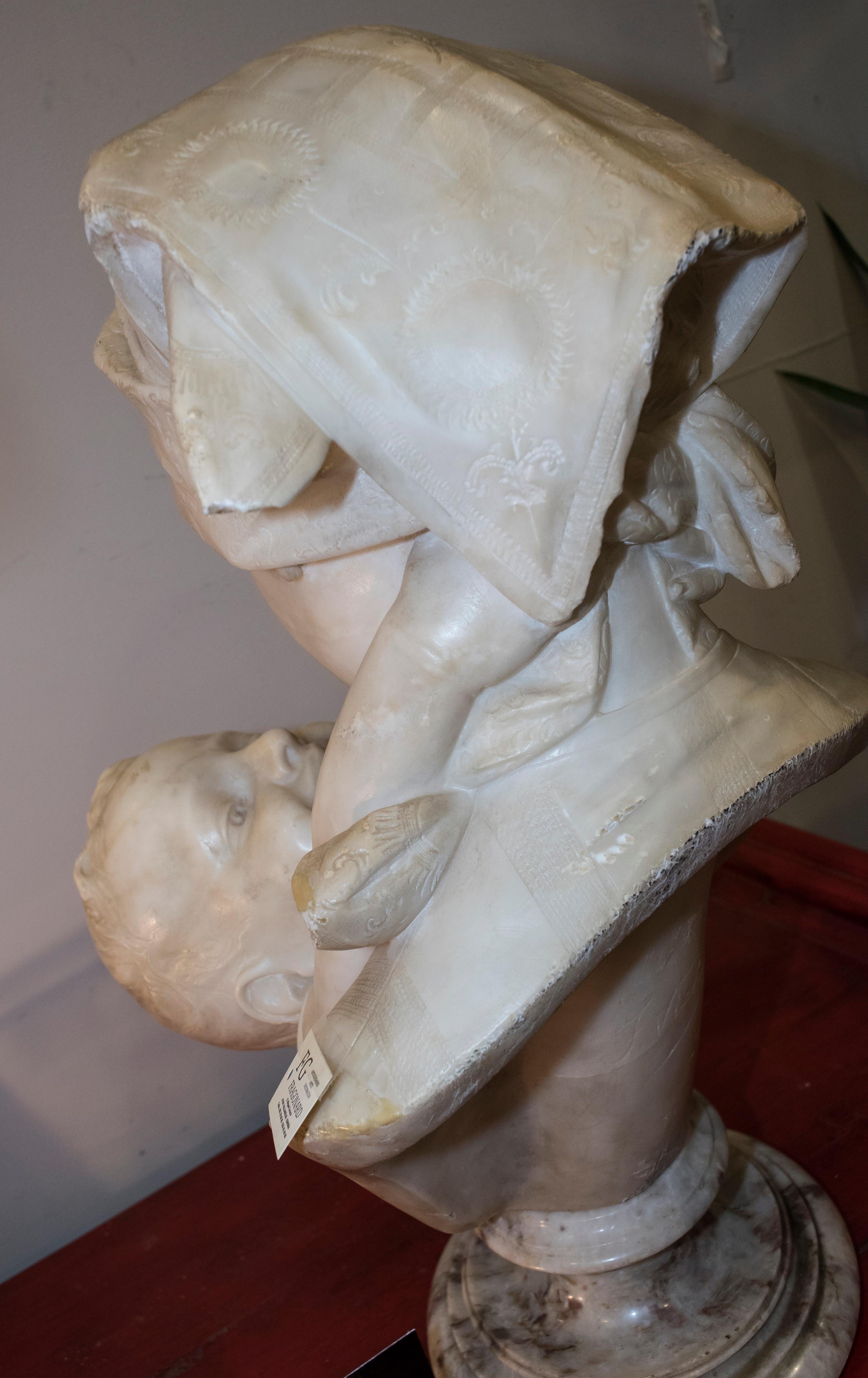 19th-Early 20th Century Alabaster Mother&child Ferdinand Vichi Italian Sculpture 4
