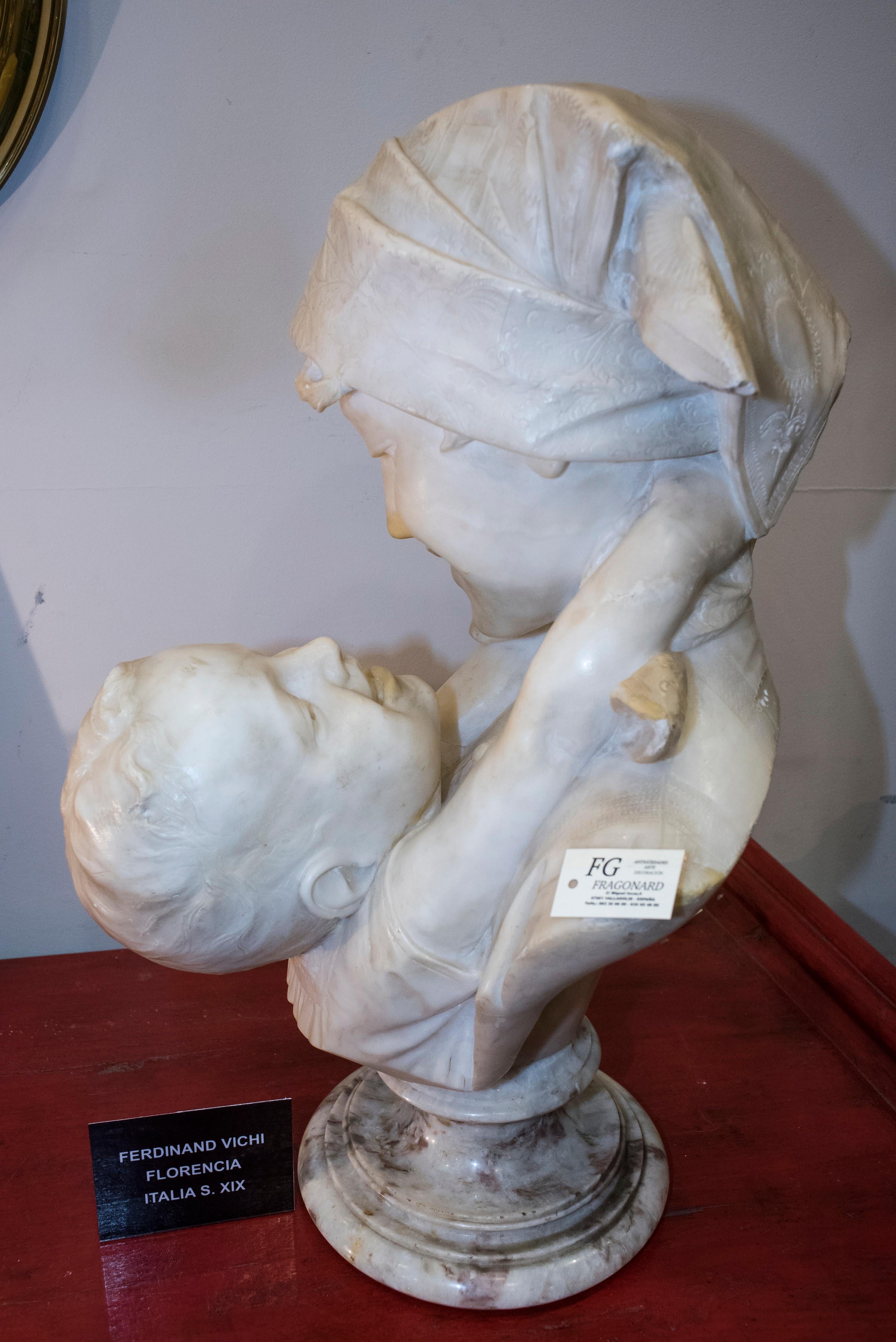 19th-Early 20th Century Alabaster Mother&child Ferdinand Vichi Italian Sculpture 6