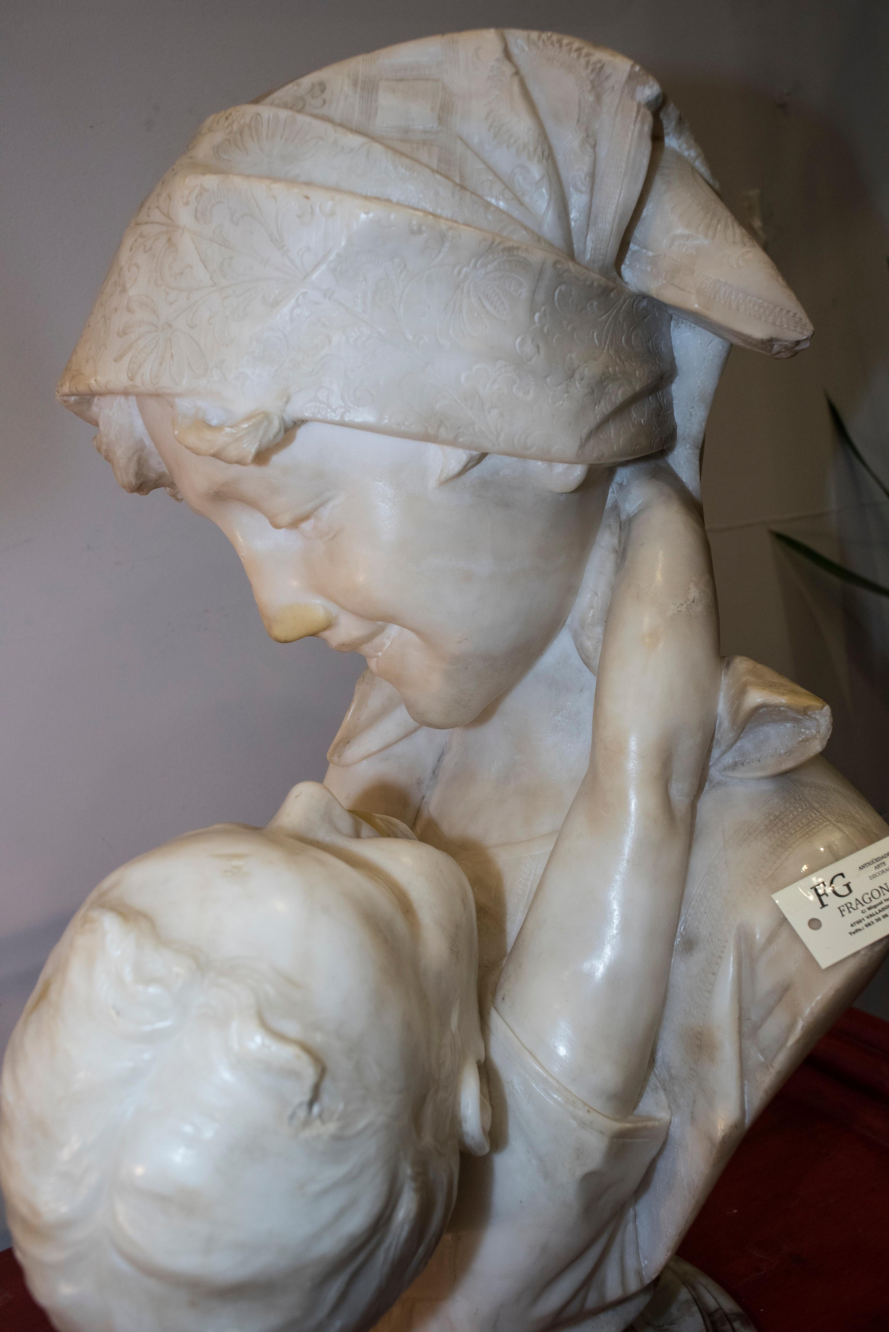 19th-Early 20th Century Alabaster Mother&child Ferdinand Vichi Italian Sculpture 7