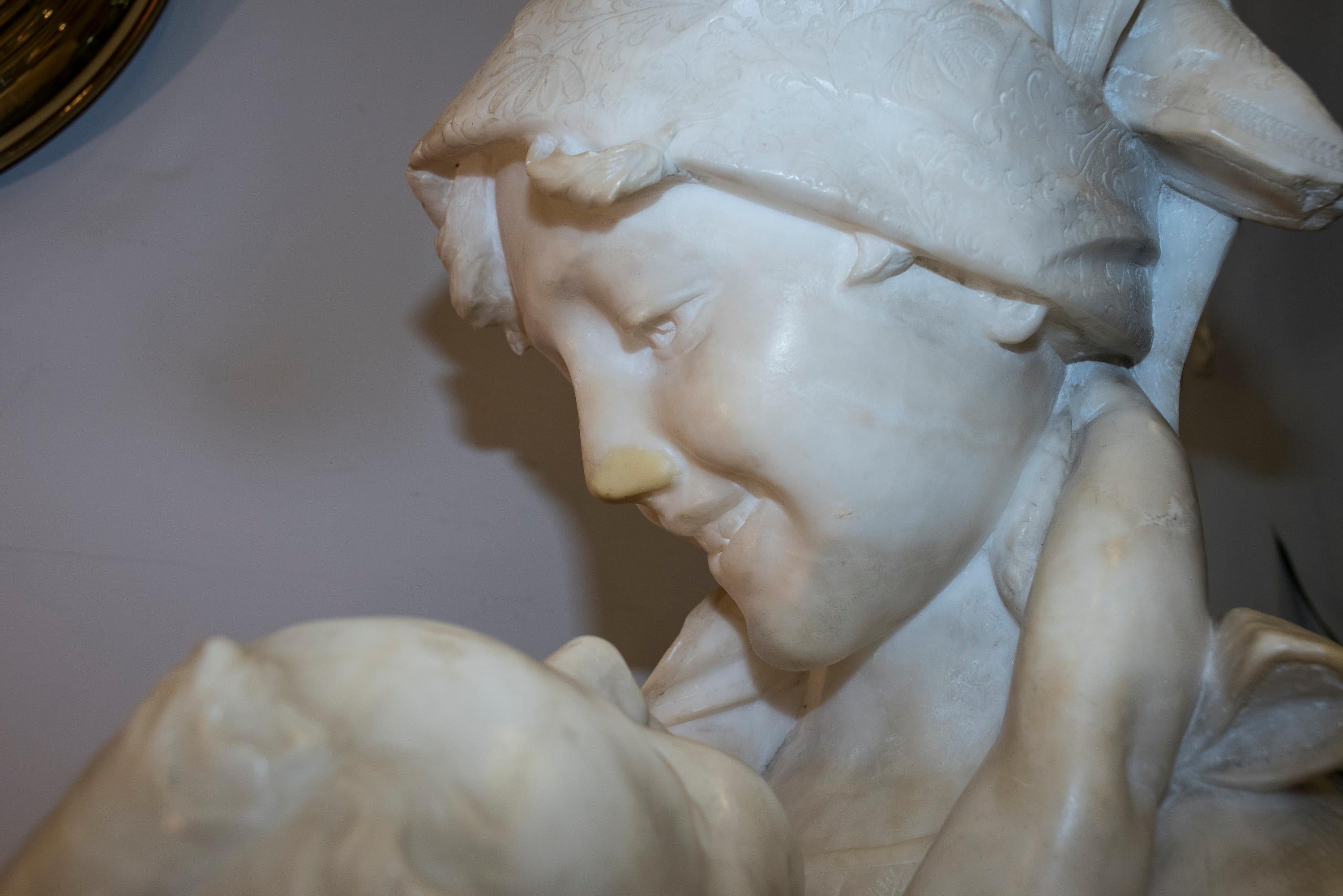 19th-Early 20th Century Alabaster Mother&child Ferdinand Vichi Italian Sculpture 9