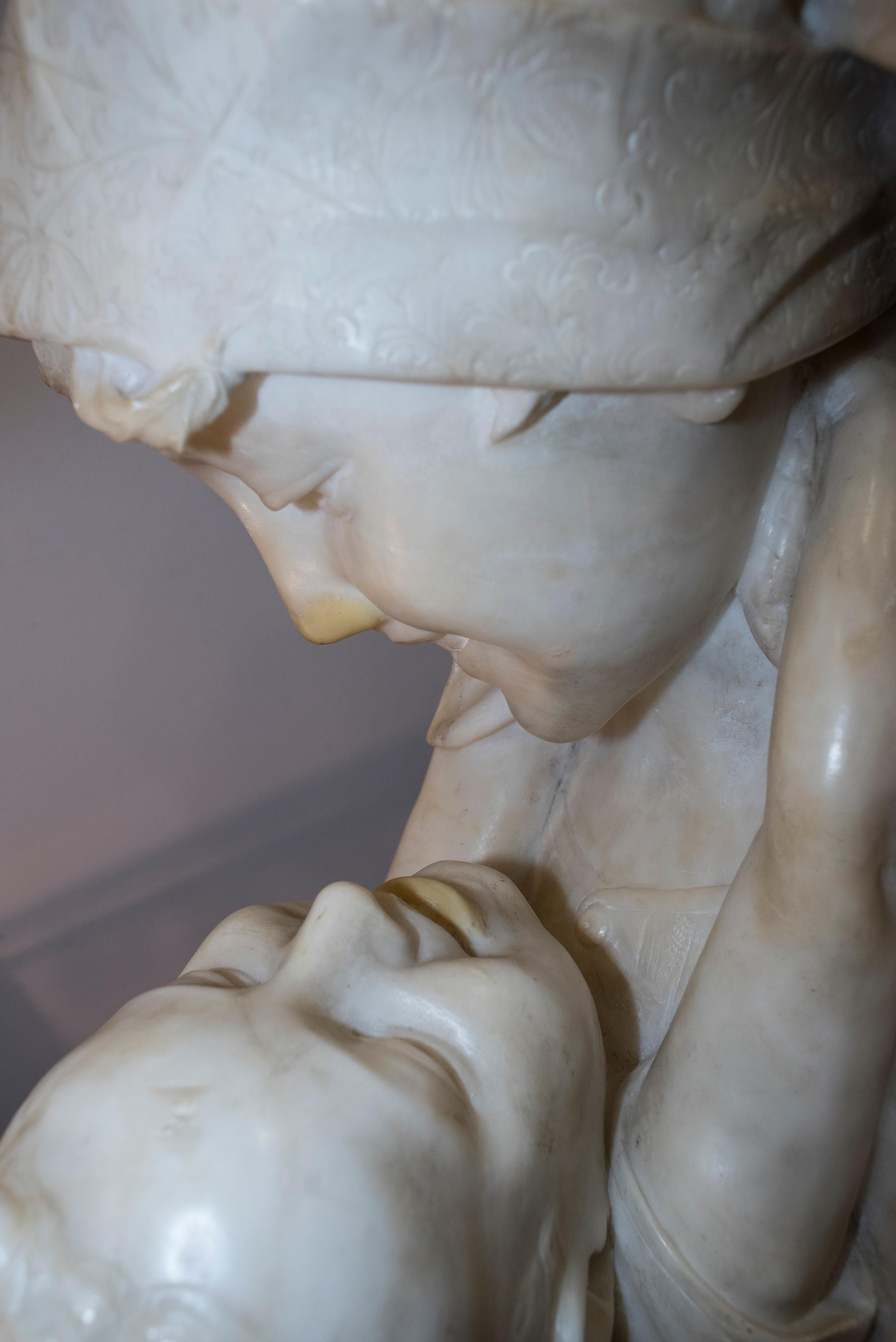 19th-Early 20th Century Alabaster Mother&child Ferdinand Vichi Italian Sculpture 10