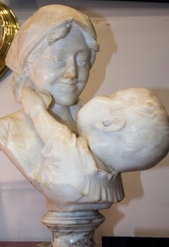 19th-Early 20th Century Alabaster Mother&child Ferdinand Vichi Italian Sculpture
